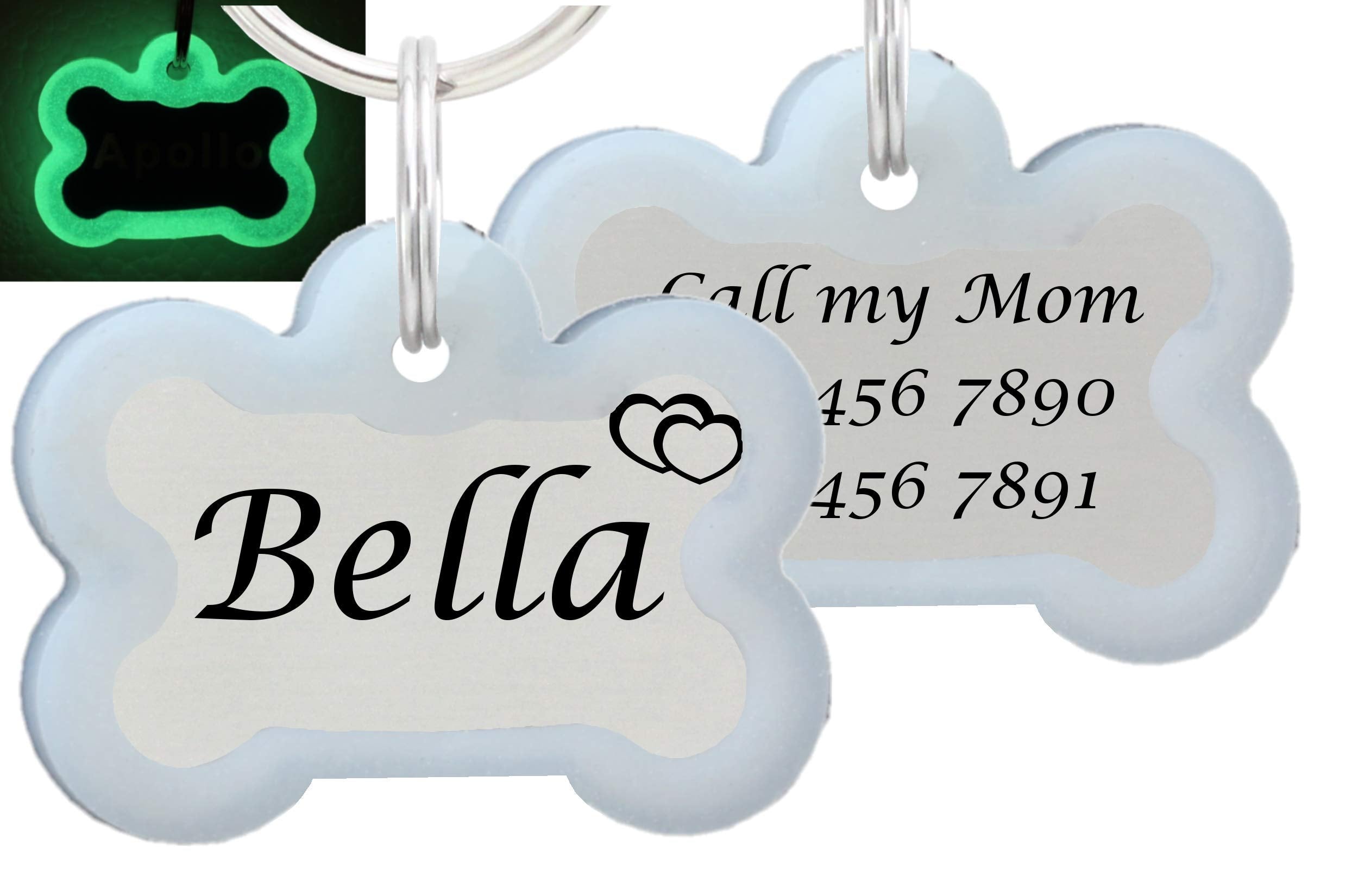 Io Tags Double Sided Laser Etched Stainless Steel Pet Id Tag For Dog Engraved And Personalized Bone Shape (Heart With Silencer)