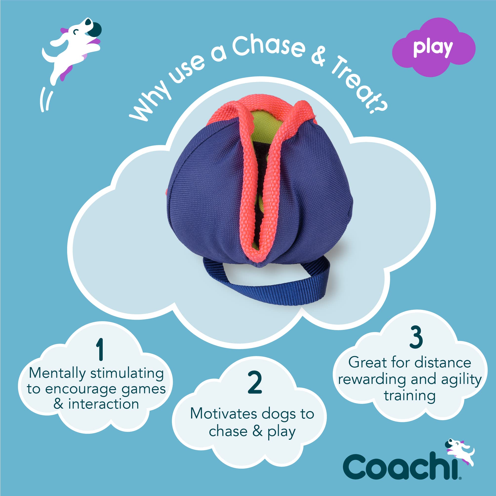 The Company of Animals Coachi Chase & Treat Dog Toy, Navy Nylon, Model 41620A, Interactive Enrichment for Training & Retrieval