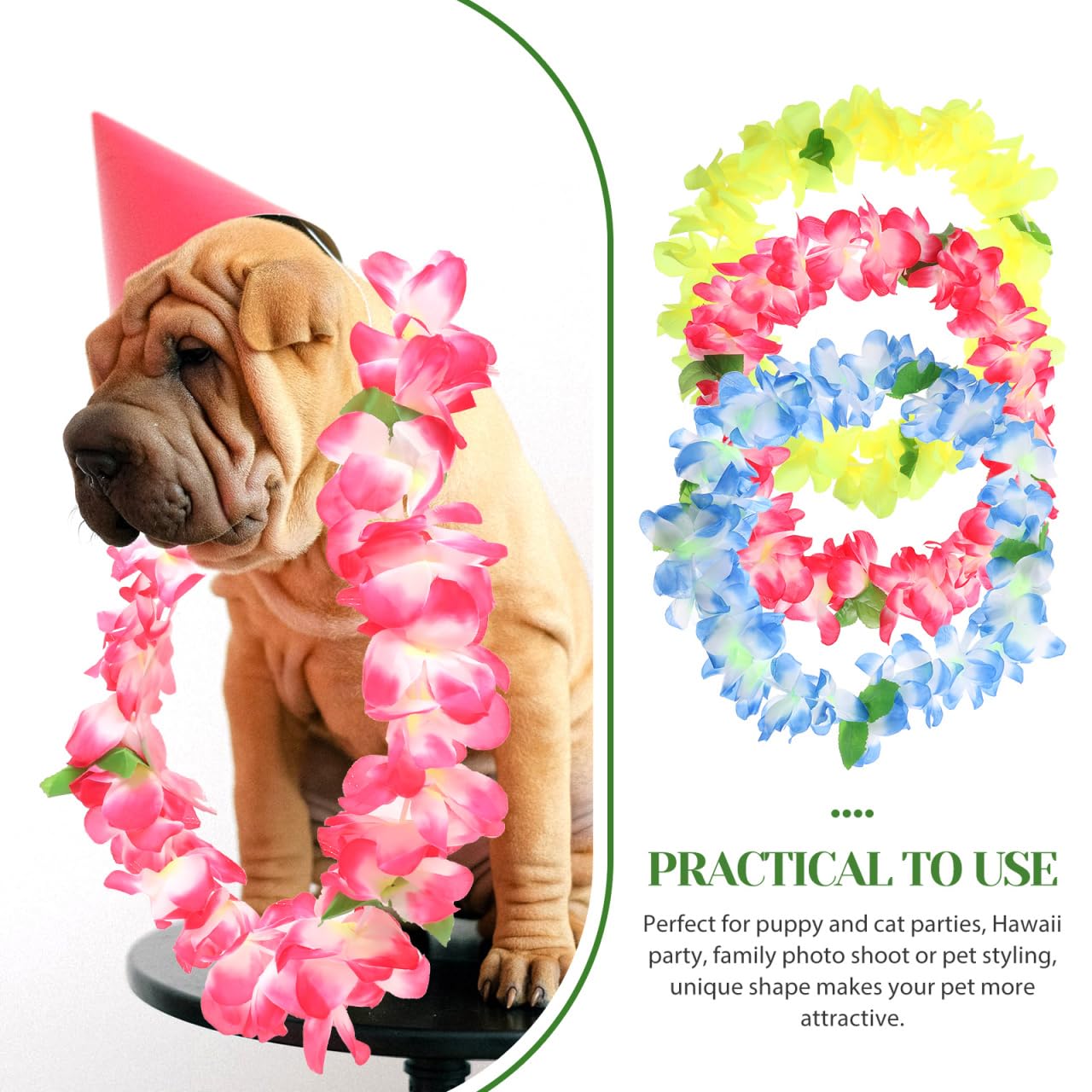 Hawaiian Costume For Dogs-Cat Neck Ornament, Party Costume Dog -Artificial Hawaiian Flower Garland For Pets, Hawaiian Theme Flow