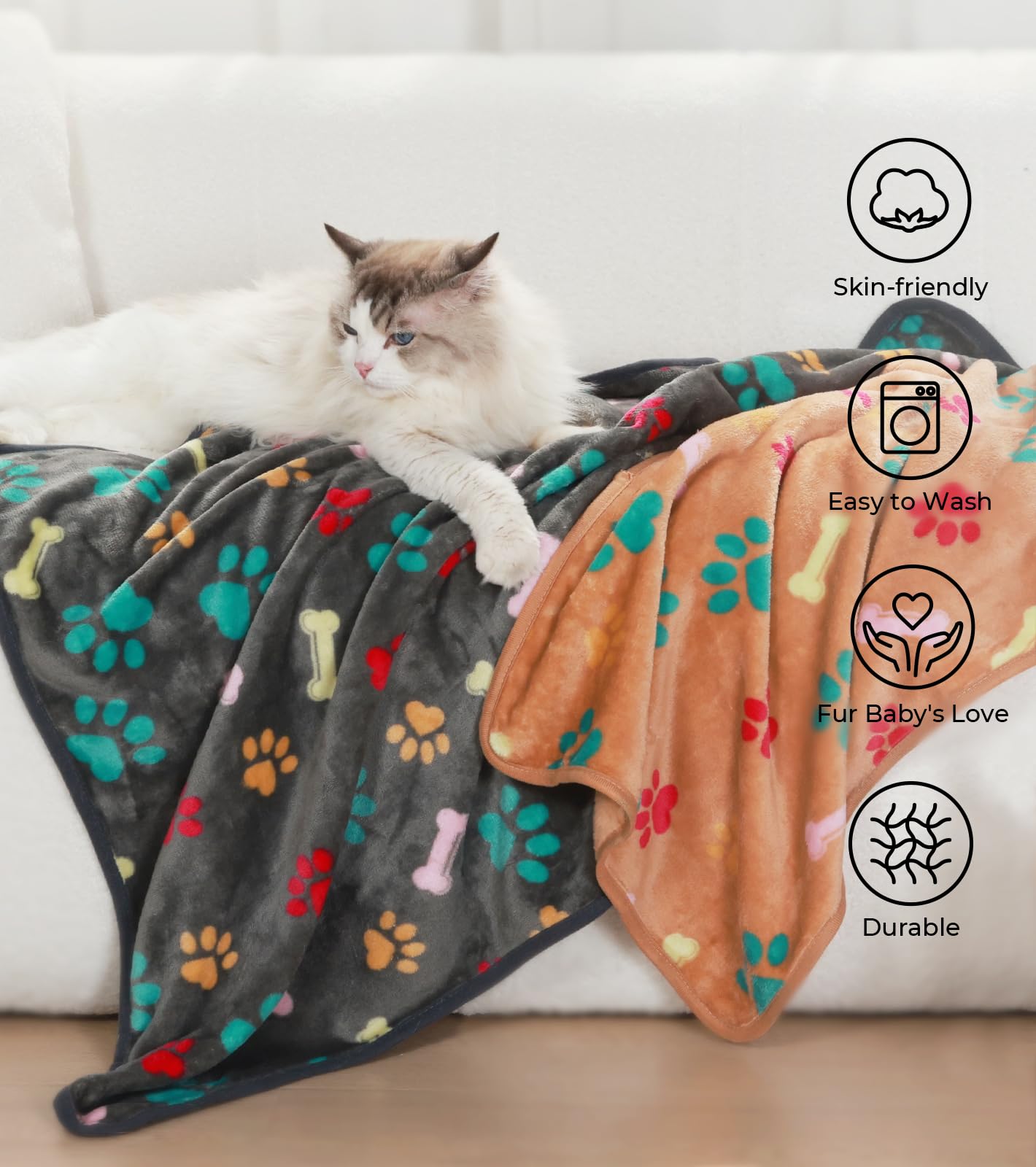 1 Pack 6 Blankets Dog Cat Soft Fluffy Fleece Pet Blanket Warm Cute Print Design Puppy Kitten Blanket Doggy Bone Medium(30X20)