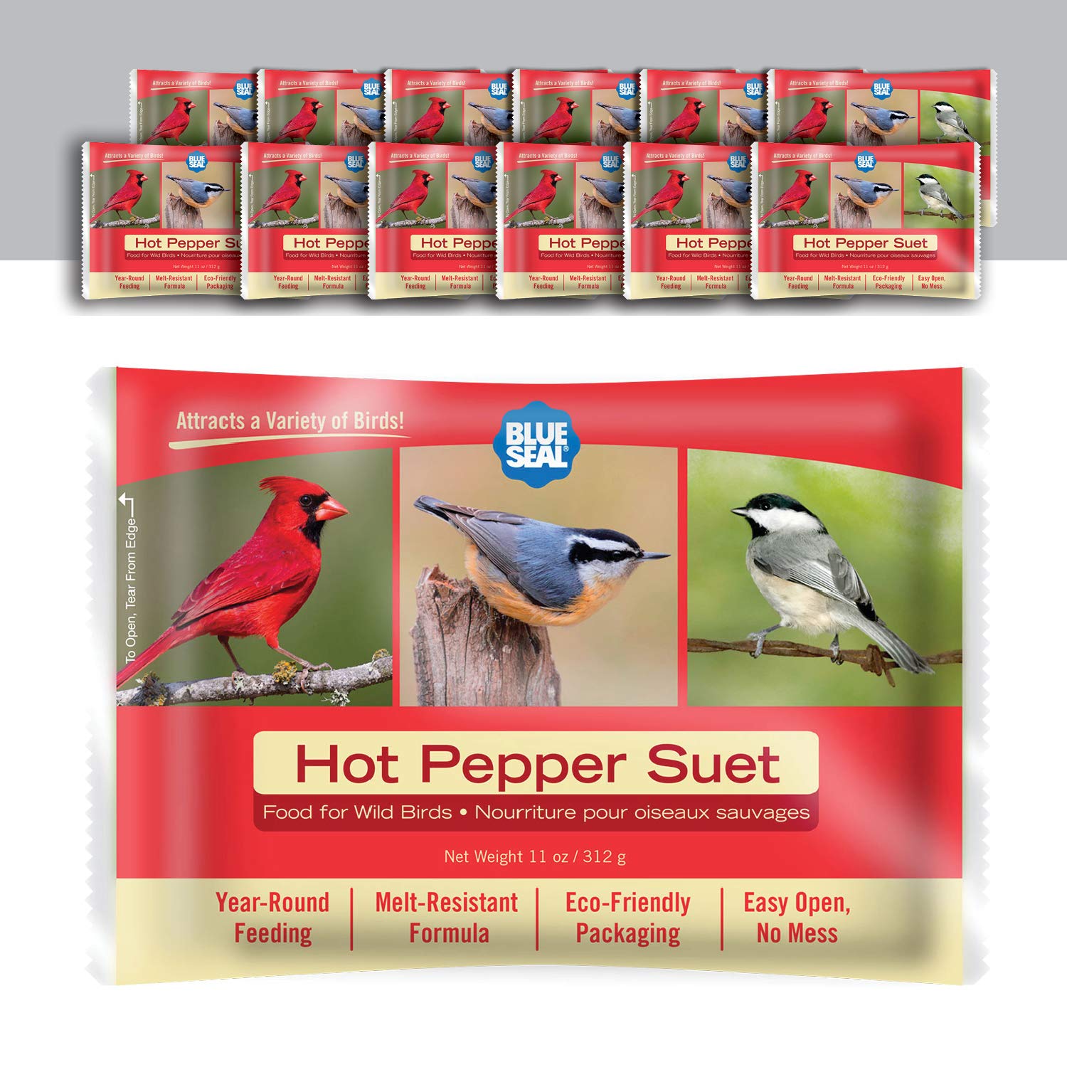 Blue Seal Hot Pepper Suet Cakes for Wild Birds - No Mess Suet Feed, Food for Woodpeckers, Cardinals, Siskins, Sparrows & More - 