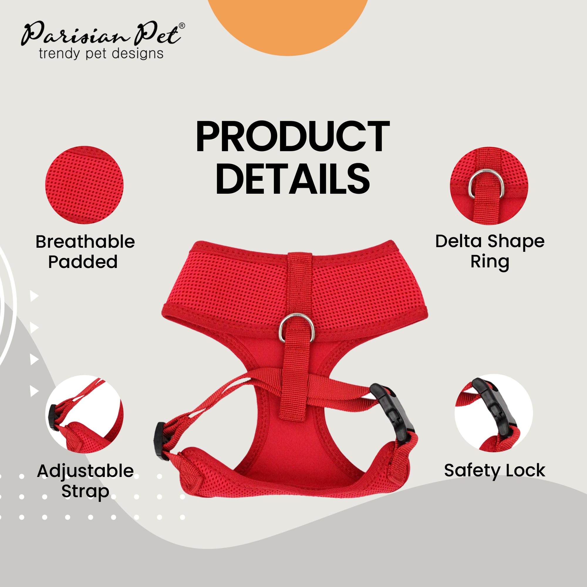 Parisian Pet Dog Harness - Adjustable Red Dog Vest Harness - 100% Mesh Fabric No Pull Puppy Harness - Cooling Dog Harness For Large Dogs - Idle For Walking, Running, And Hiking - Xl