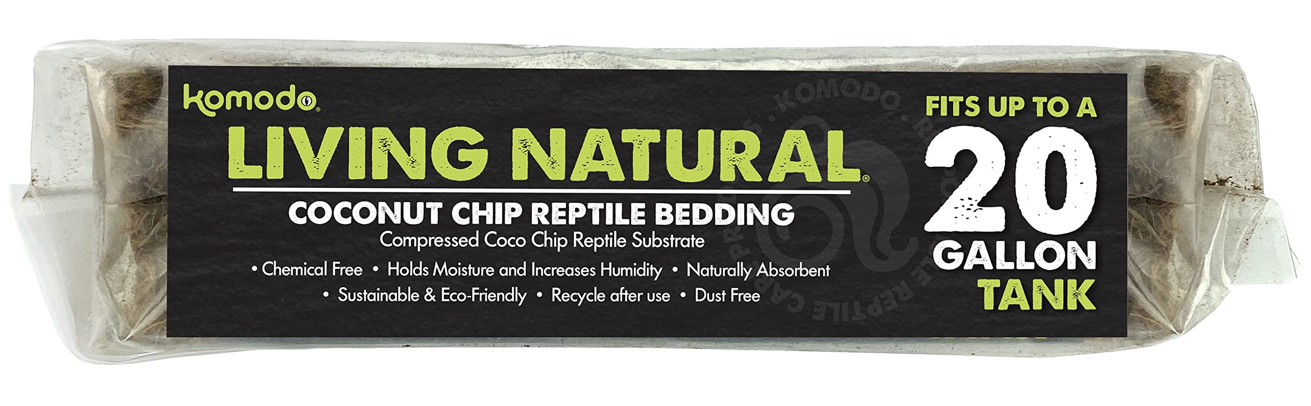 Komodo Coconut Coir Chip Brick | 100% Natural Coconut Coir Reptile Terrarium Habitat Bedding | Retains Moisture For Regulating Humidity | Fits Up To A 20 Gallon Tank