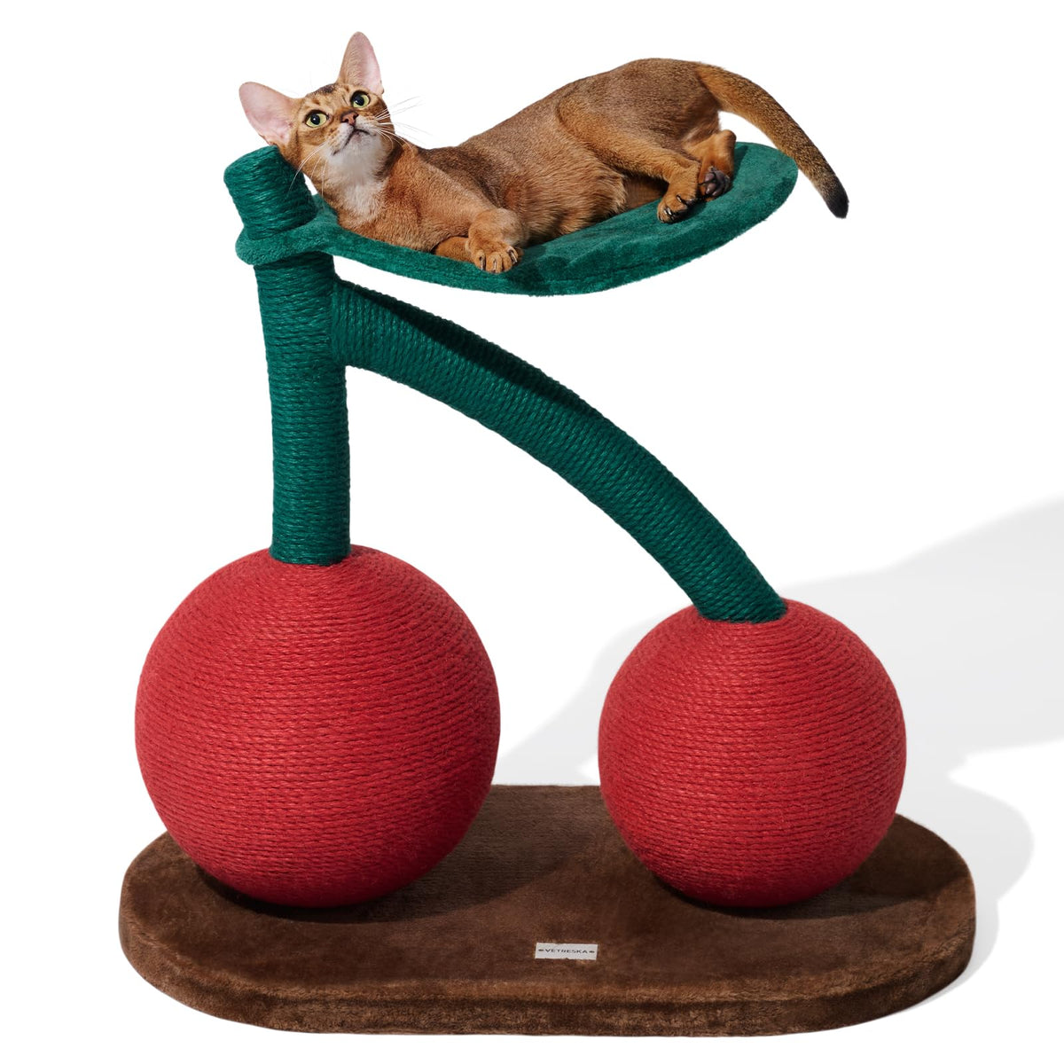 Vetreska Cat Scratching Post, Large Cherry Cat Scratcher With Hammock, Tall Cat Scratch Interactive Toy With Natural Sisal Rope For Indoor Cats, Kittens
