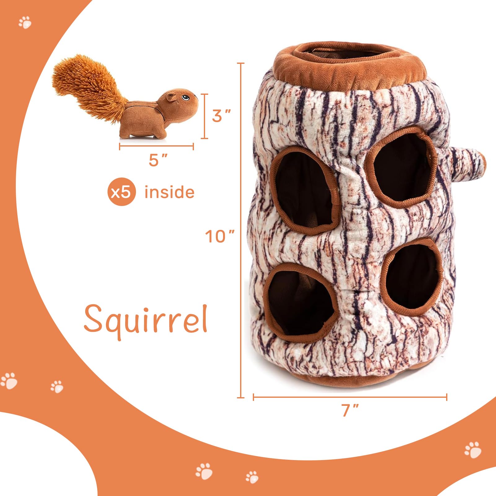 Hollypet Hide And Seek Squeaky Dog Toy, Designed Interactive Puzzle Plush Stuffed Puppy Toy, Squirrel