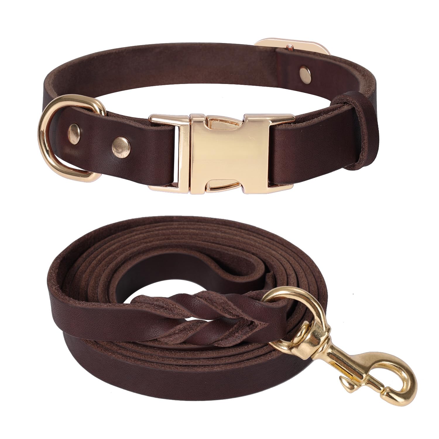 Lwbmg 6Ft Leather Dog Collar And Leash Set, Heavy Duty Dog Leash And Collar With Metal Buckle,Adjustable Pet Lead And Collar Set