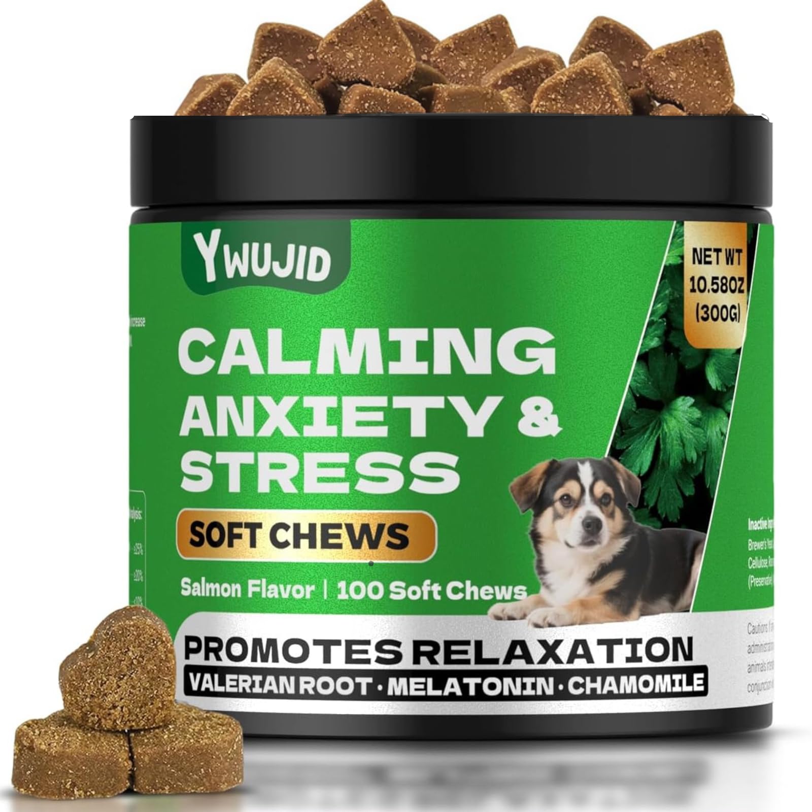 YWUJID Calming Chews for Dogs with Melatonin - Natural Soothing for Anxiety,Stress,Barking,Bit,Travel,Thunder,Fireworks-Vet Form