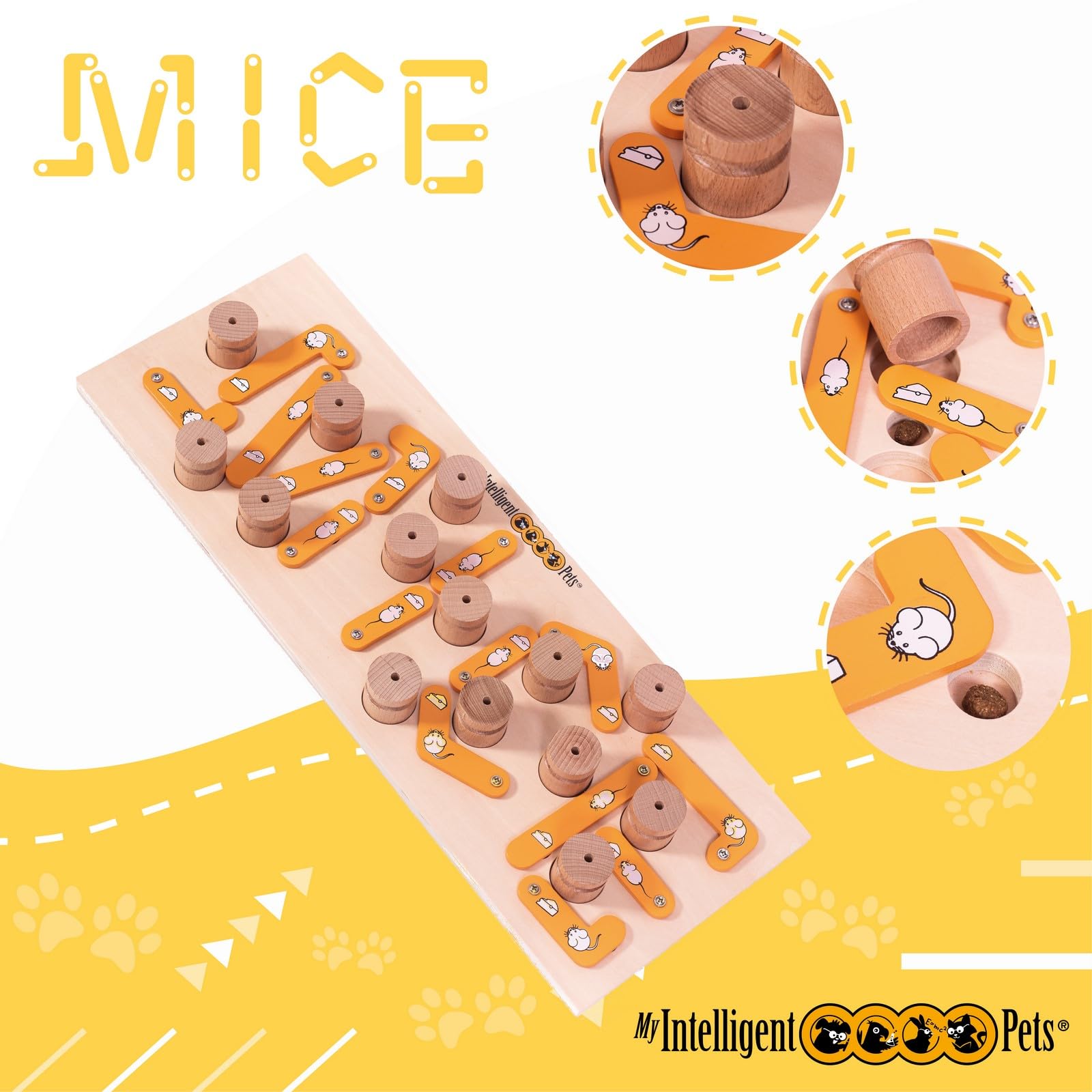 My Intelligent Dogs MICE - Cat and Dog Treat Puzzle, Interactive Wooden Toy for Cats and Dogs - Puzzle Feeder for Mental and Phy