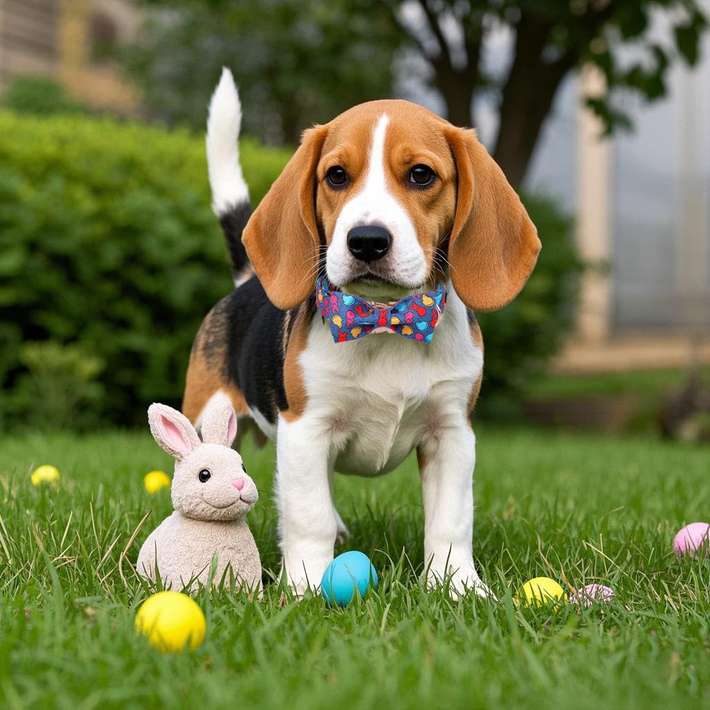 Maca Bates Easter Day Dog Collar With Bow Bowtie Egg And Bunny Dogs Bow Tie Collars Breakaway Soft Cute Adjustable Blue Eggs Col