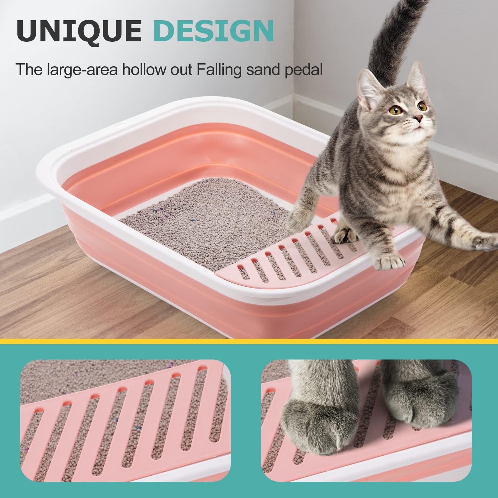 TomteNisse Open Top Cat Litter Box, Large Foldable Cat Potty Height-Adjustable Sides Anti-Splash, Open Air Kitty Litter Pan No S