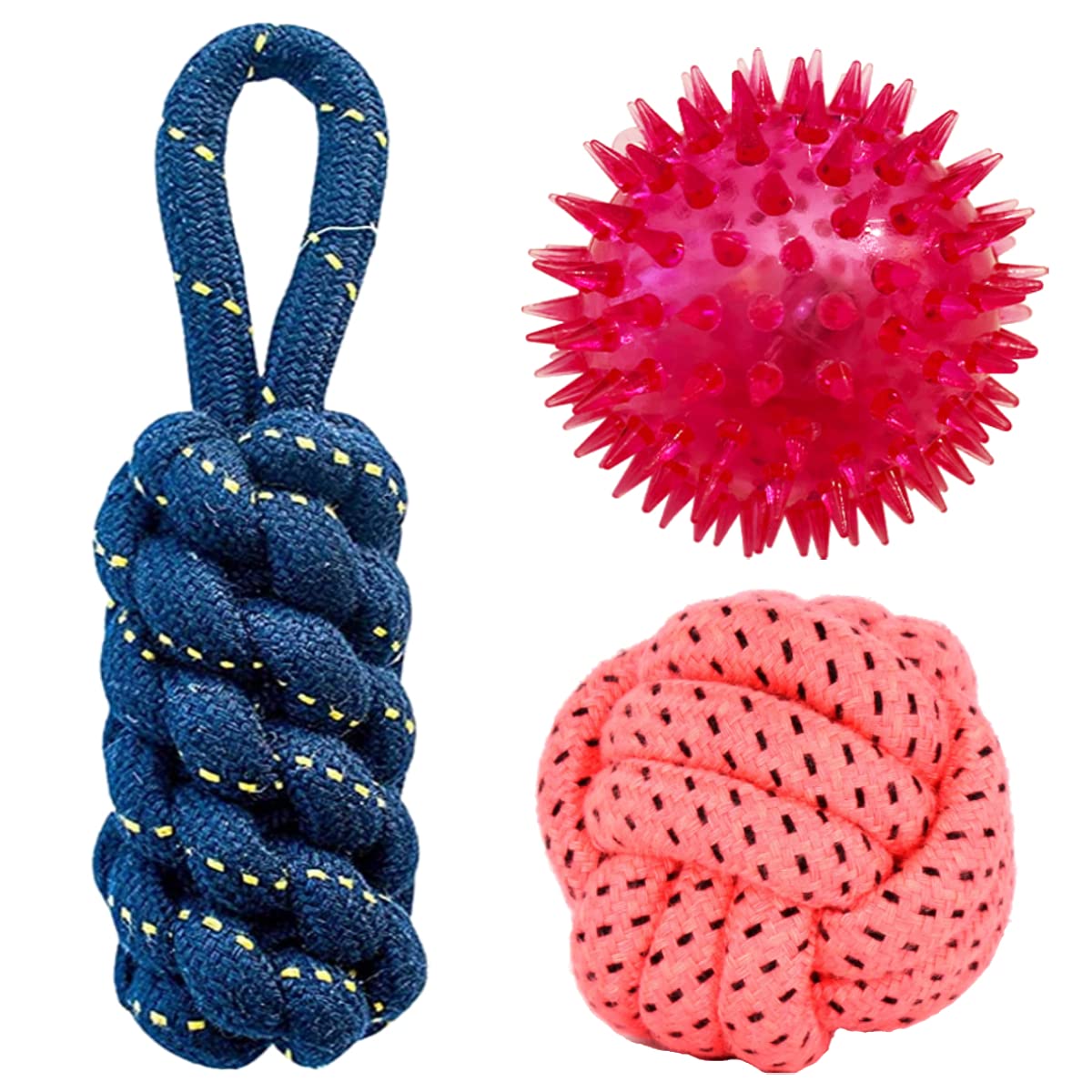 YOUHAVEDEAL Toys for Puppies & Small Dogs Spike Teether Ball Toy | Rope Ball | Gums Cleaner Correct Rope Dummy | Pack of 3