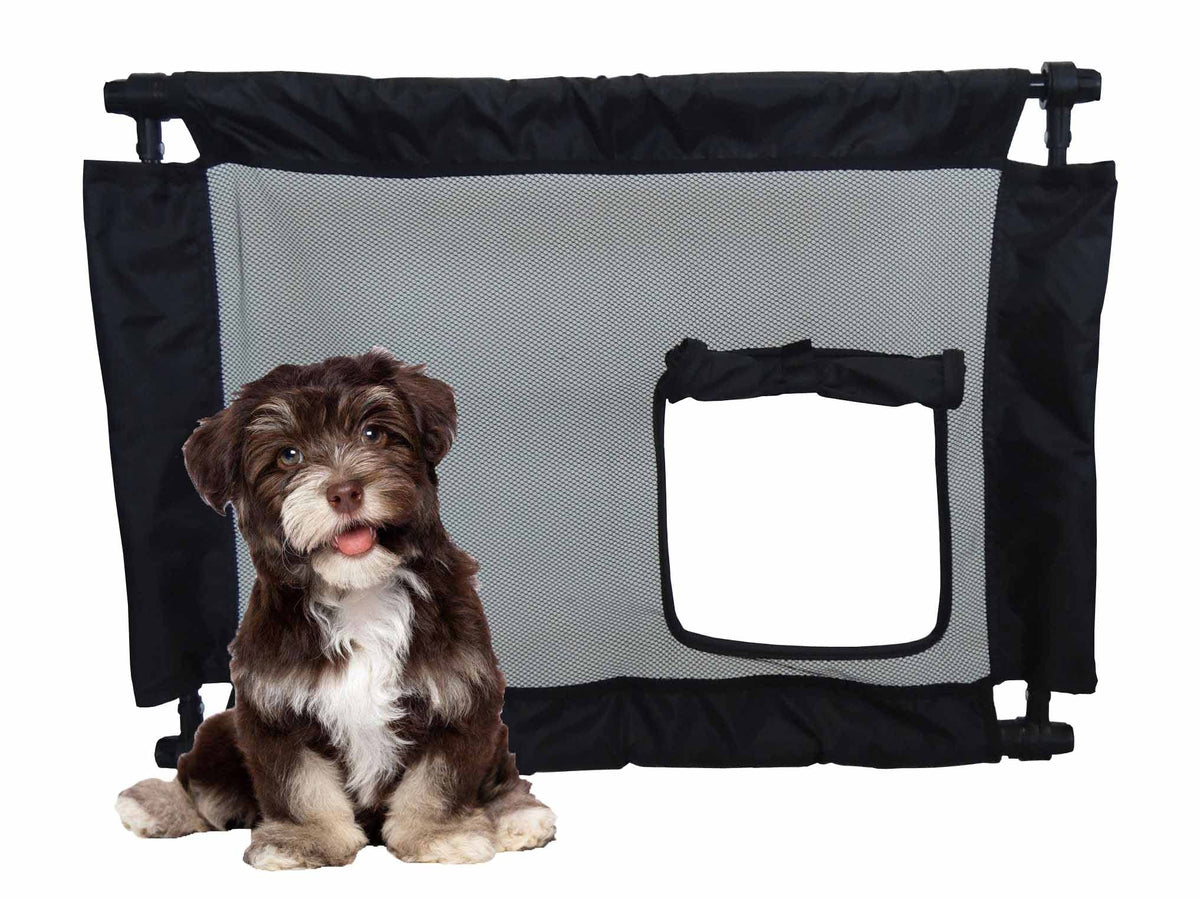 Pet Life Porta-Gate Portable Travel Pet Gate With Adjustible Length - Collapsible Folding Cat And Dog Gate With Built-In Zippere