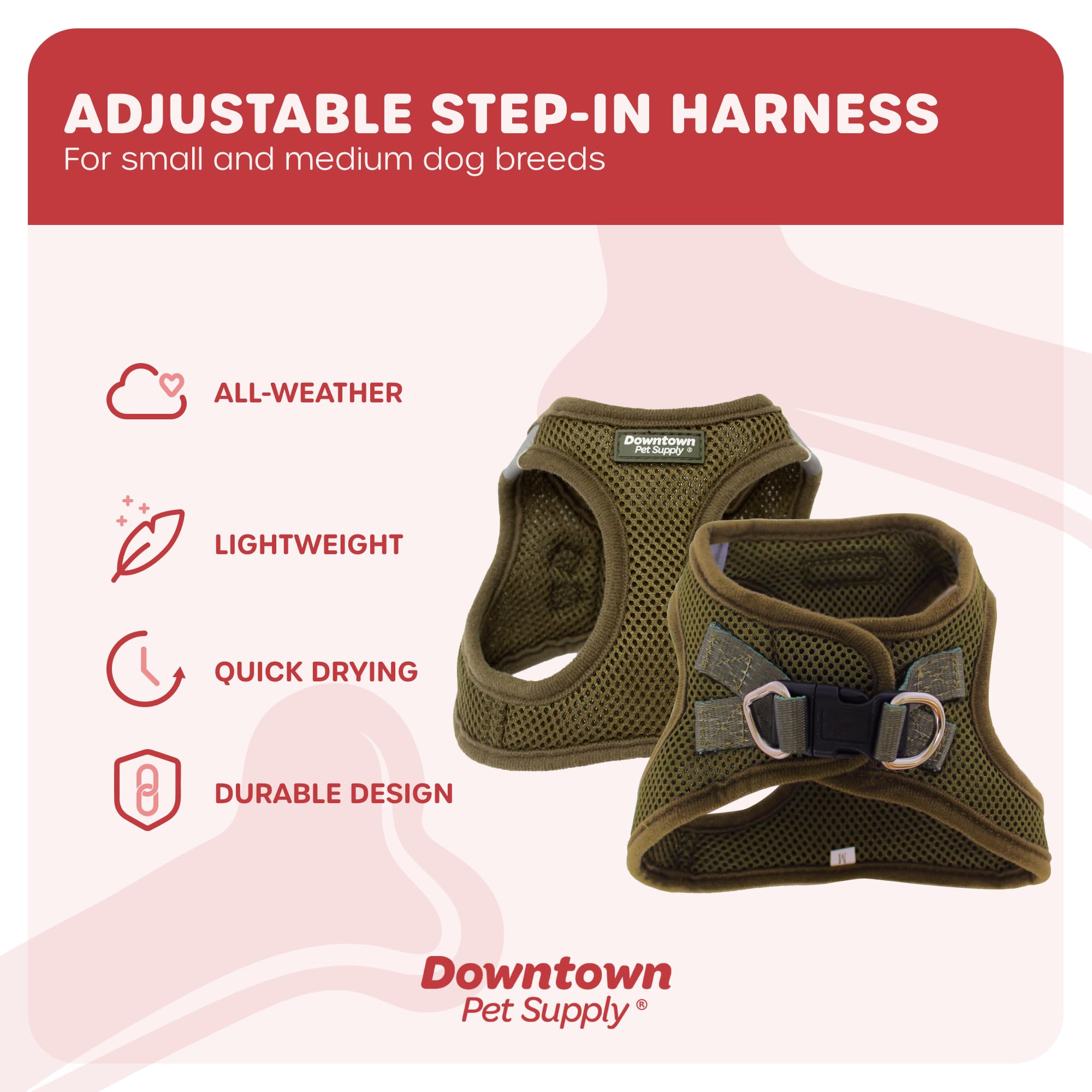 Downtown Pet Supply Step In Dog Harness For Small Dogs No Pull, Medium, Hunter Green - Adjustable Harness With Padded Mesh Fabri