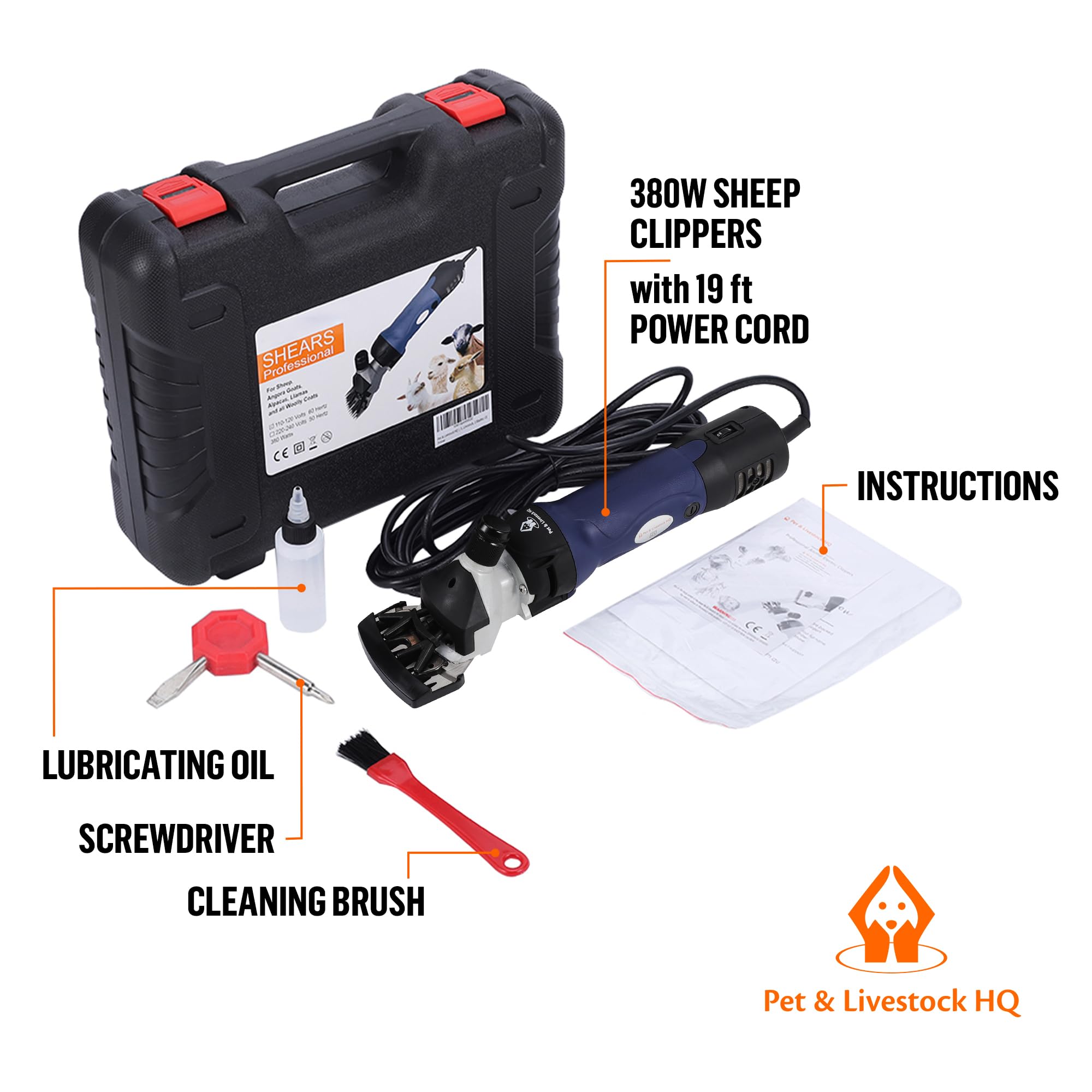 Sheep Shears Heavy Duty - Professional Electric Clippers Farm Livestock - Shearing Machine Hair Cutting Kit For Grooming (2 Blades Included)