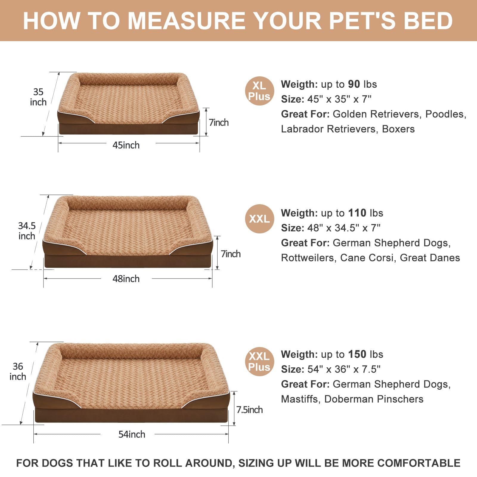 Wnpethome Dog Bed For Extra Large Dogs, Washable Dog Bed With Waterproof Lining & Non-Skid Bottom, Orthopedic Egg Foam Couch For