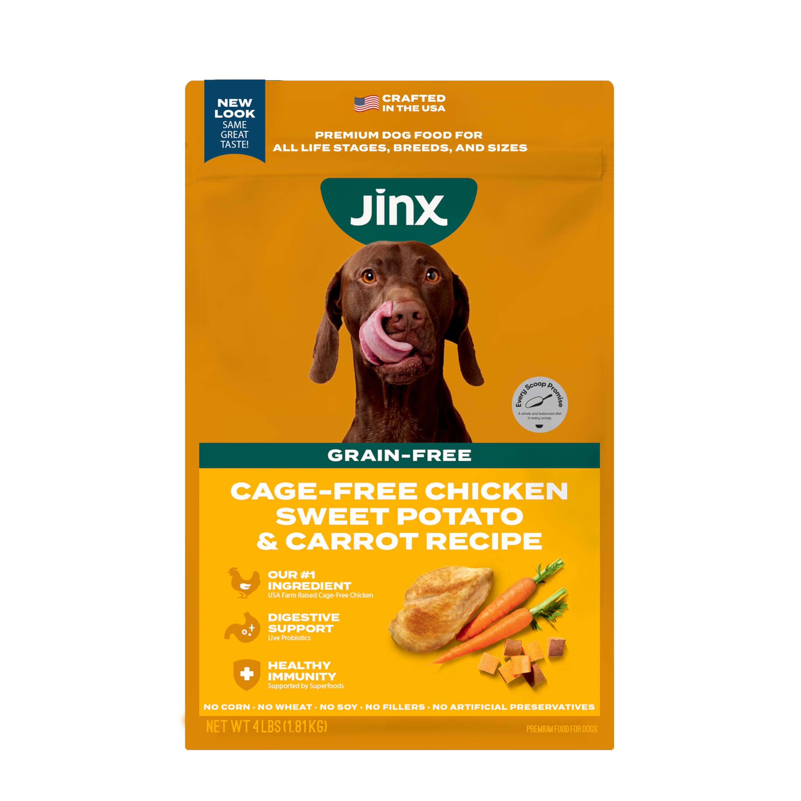 Jinx Premium Grain-Free Dry Dog Food, for All Lifestages - Real Chicken, Sweet Potato & Carrot Kibble with Superfoods for Immune