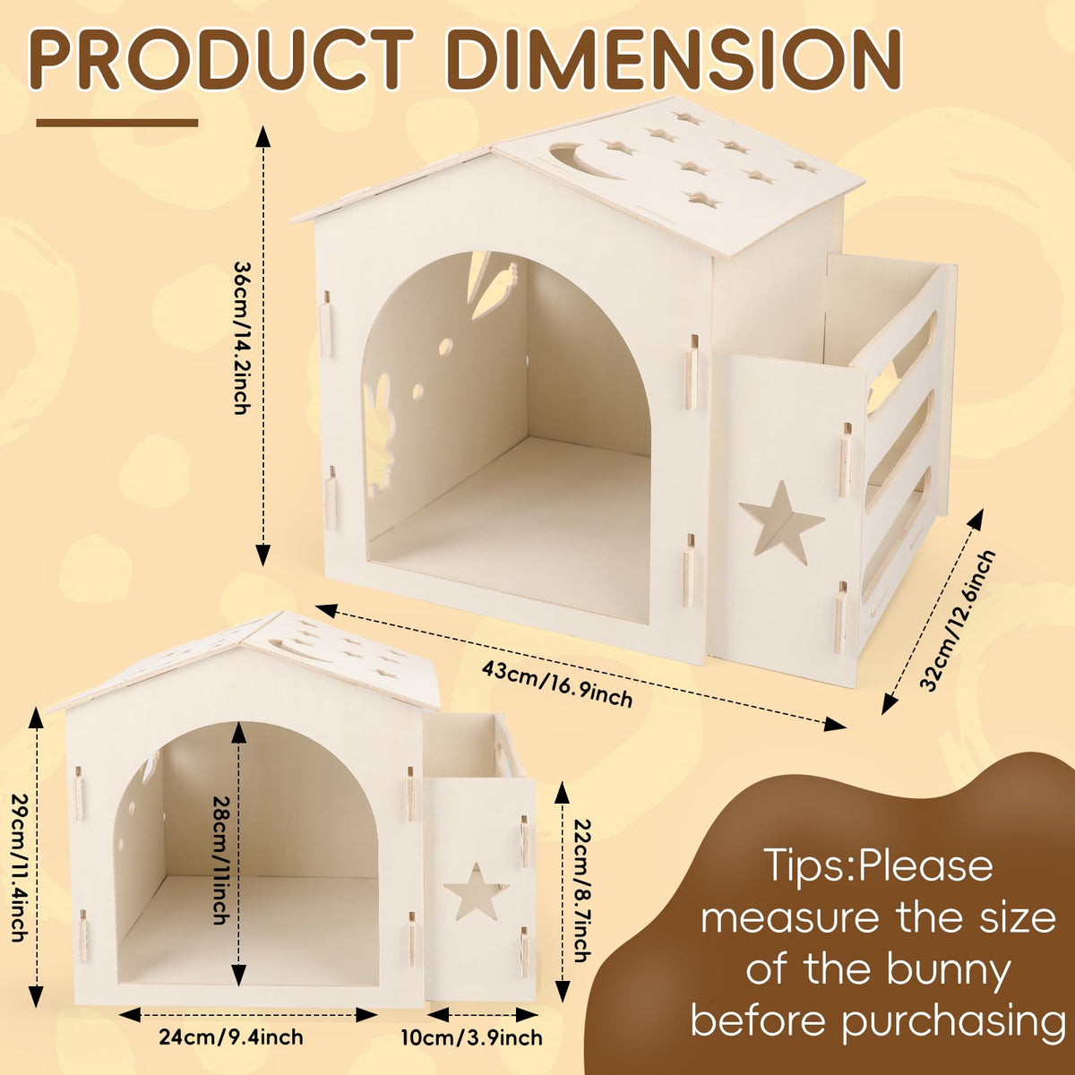 Rabbit House For Large Rabbit Extra Large Rabbit House & Rabbit Hay Feeder, Indoor Bunny House With ...