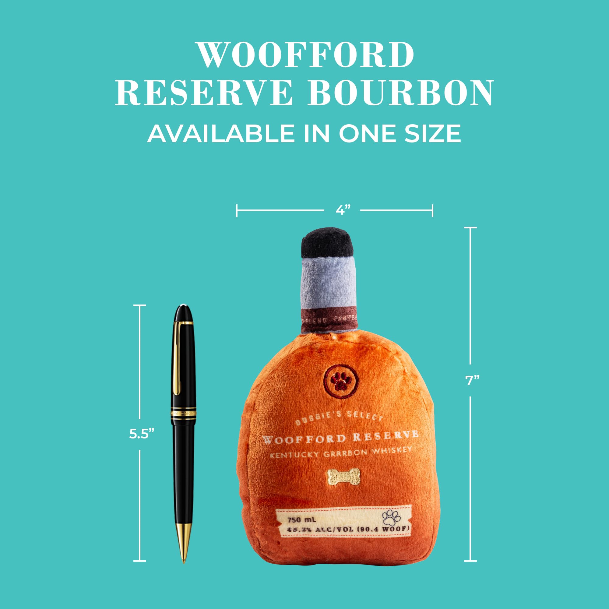 Haute Diggity Dog Woofford Reserve Bourbon Bottle Parody Plush Dog Toy For Medium & Large Dogs, Drink-Inspired Stuffed Dog Toys