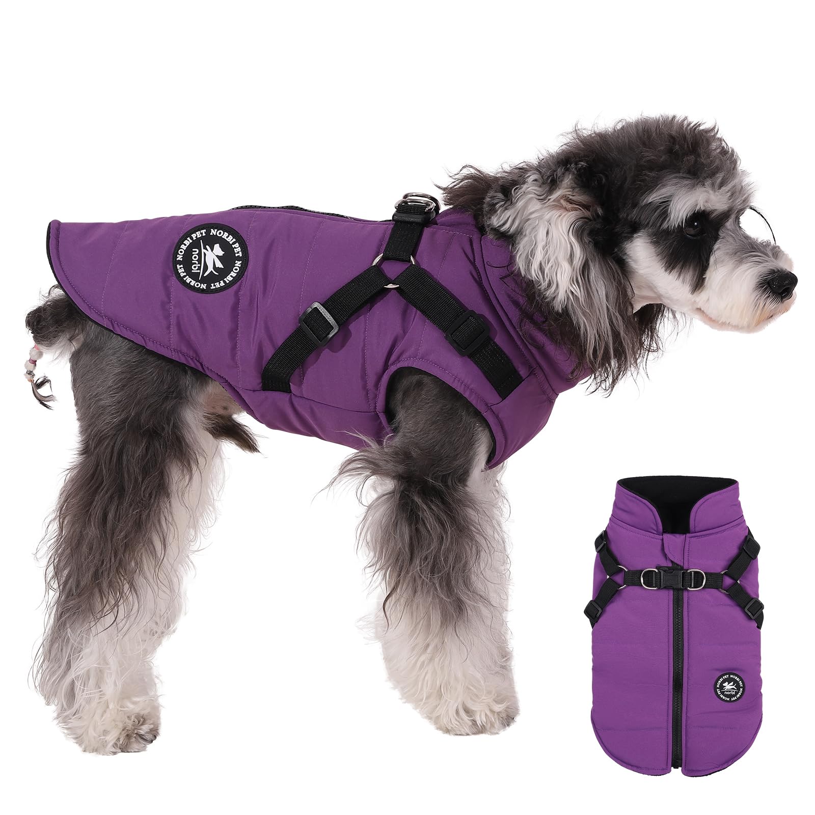 Norbi Dog Winter Jacket With Built-In Harness - Adjustable Warm Coats For Small, Medium & Large Dogs - Cold Weather Protection