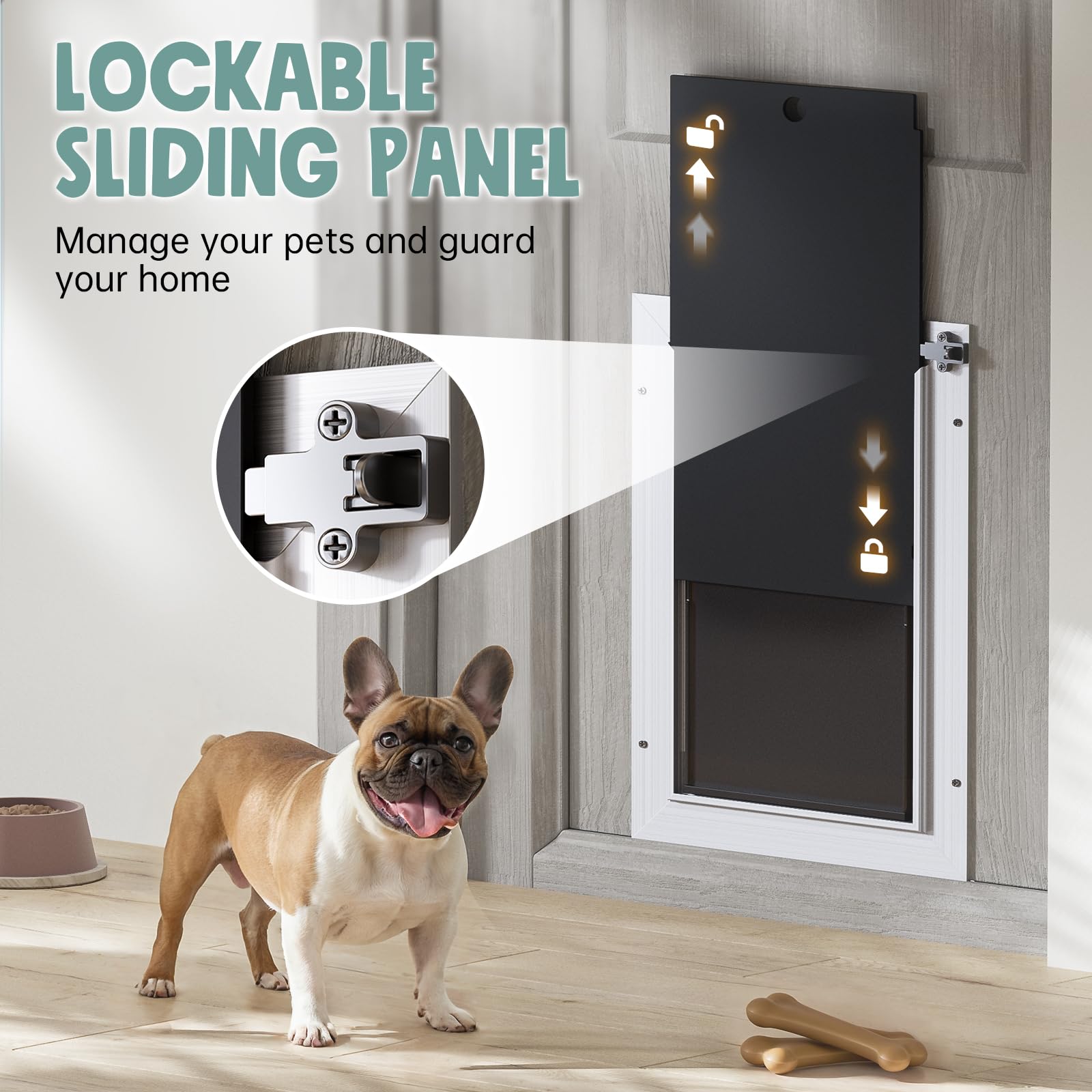 Dog Door For Door All Aluminum 3 Flaps White, Large Dog Doggy Doggie Door, Heavy Duty Pet Door For Dogs, With Insulation Flap An