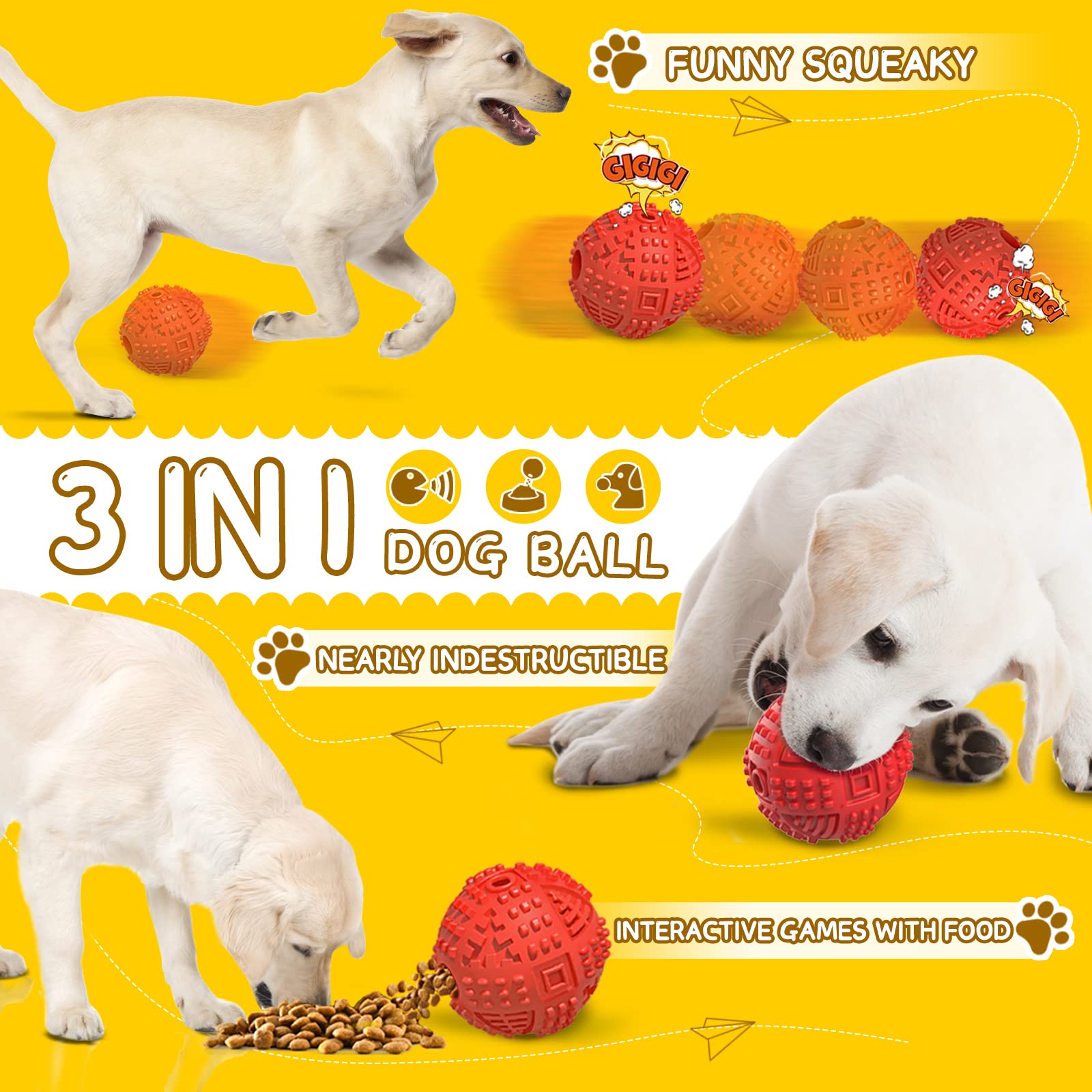 Legend Sandy Dog Balls Treat Dispensing, Dog Toys For Aggressive Chewers Large Breed, Nearly Indestructible Squeaky Dog Chew Toy