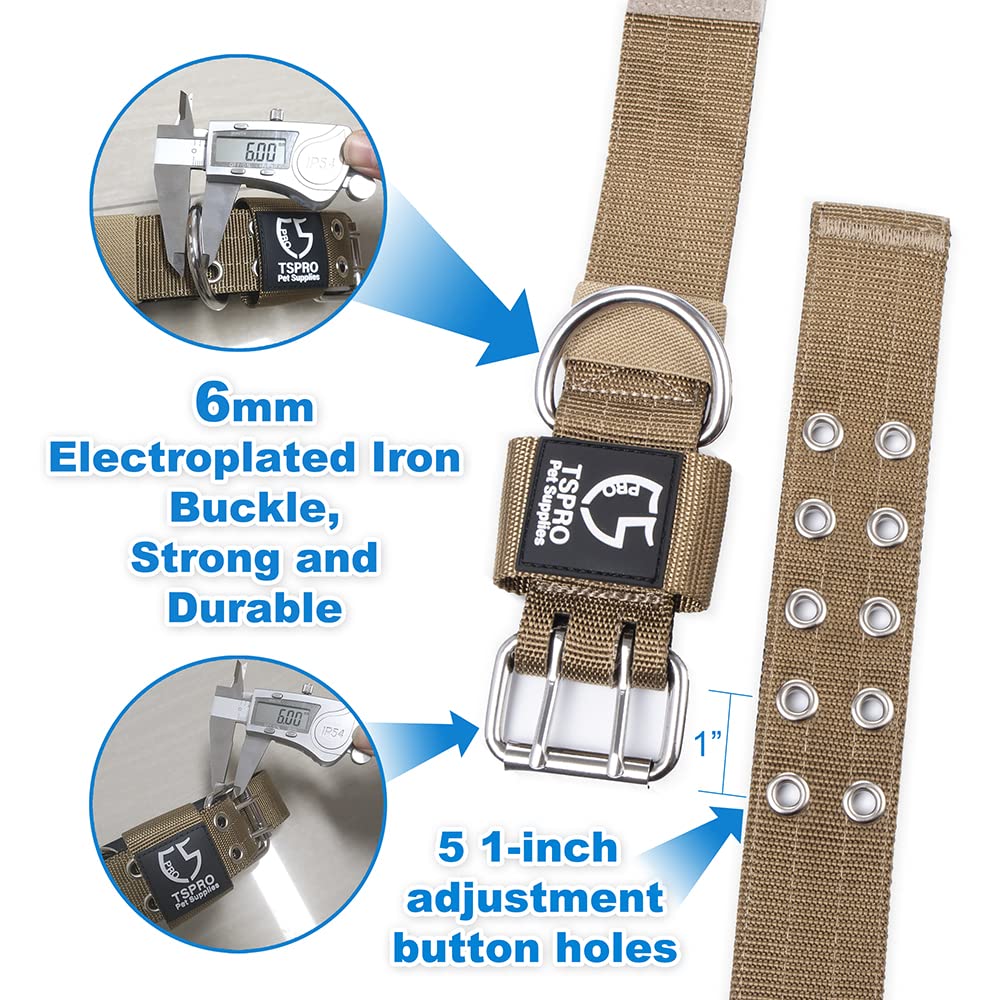 Tspro 1.5Inch Tactical Dog Collar Military Strong Dog Collar Working K9 Dog Collar With Metal Buckle And Usa Flag Patch For Medium Large Dogs(Khaki-M)