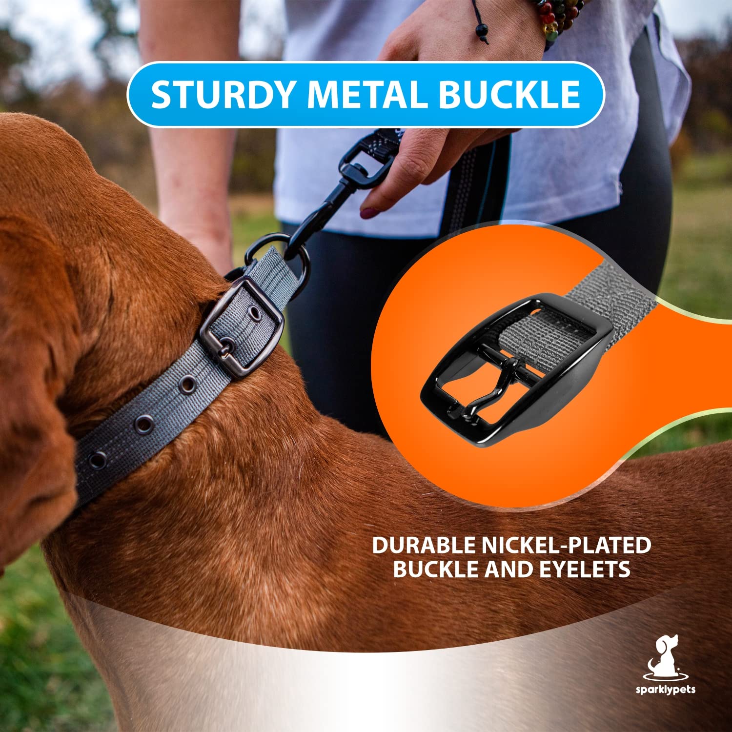 Sparklypets Heavy Duty Dog Collar With Handle For Medium And Large Dogs - Professional Collar With Reflective Stitches, Soft Han