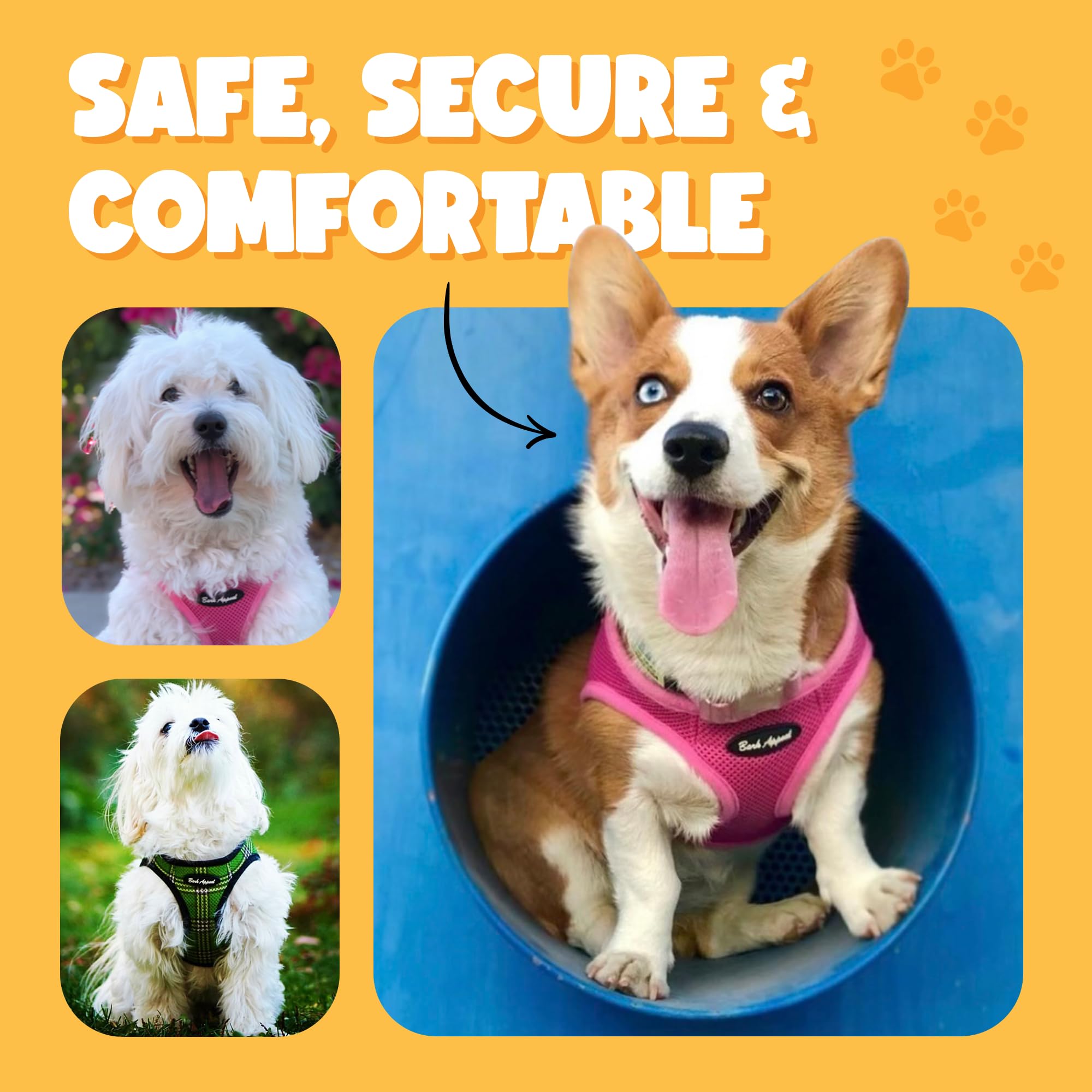 Bark Appeal Black Step-In Dog Harness For Small-Medium Pets - Updated Sizing, Re-Measuring Is Essential - Soft Vest Harness - An