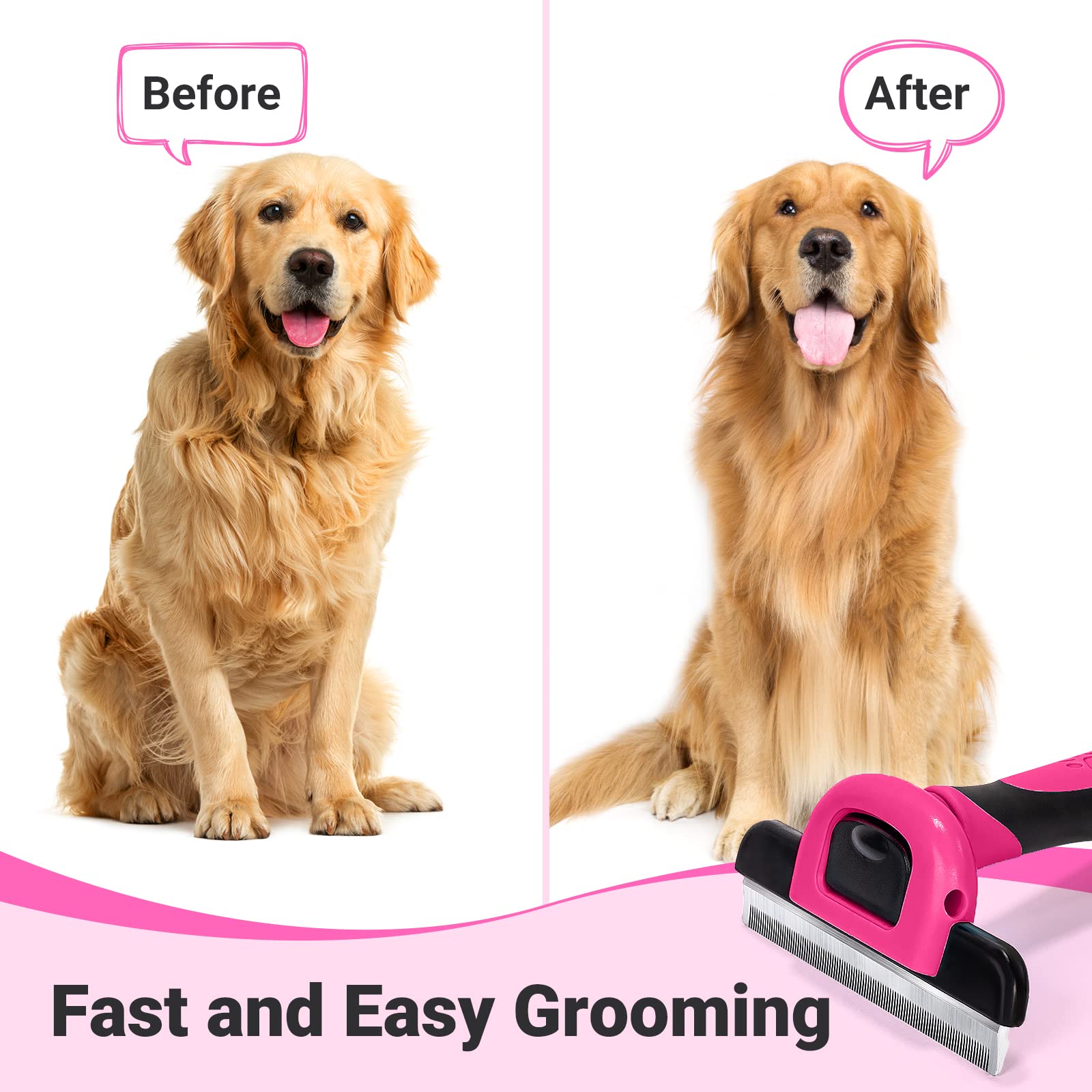 Miu Color Pet Grooming Brush, Deshedding Tool For Dogs & Cats, Effectively Reduces Shedding By Up To 95% For Short Medium And Long Pet Hair, Hot Pink