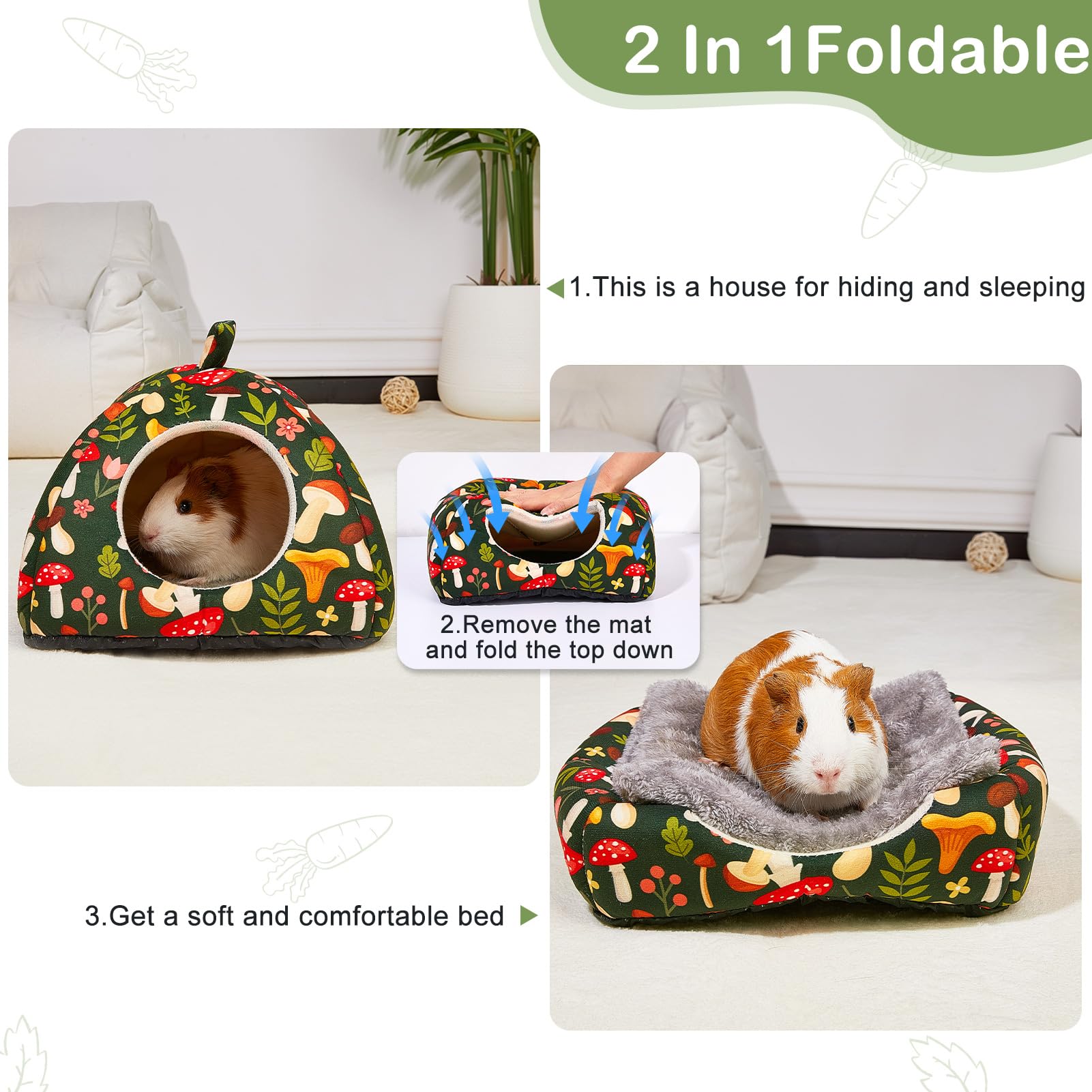 Glittme Guinea Pig Hideout 2Pack - Soft Pads, Washable, Non-Slip Bottom - Rabbit & Hamster Hideout, Ferret Accessories