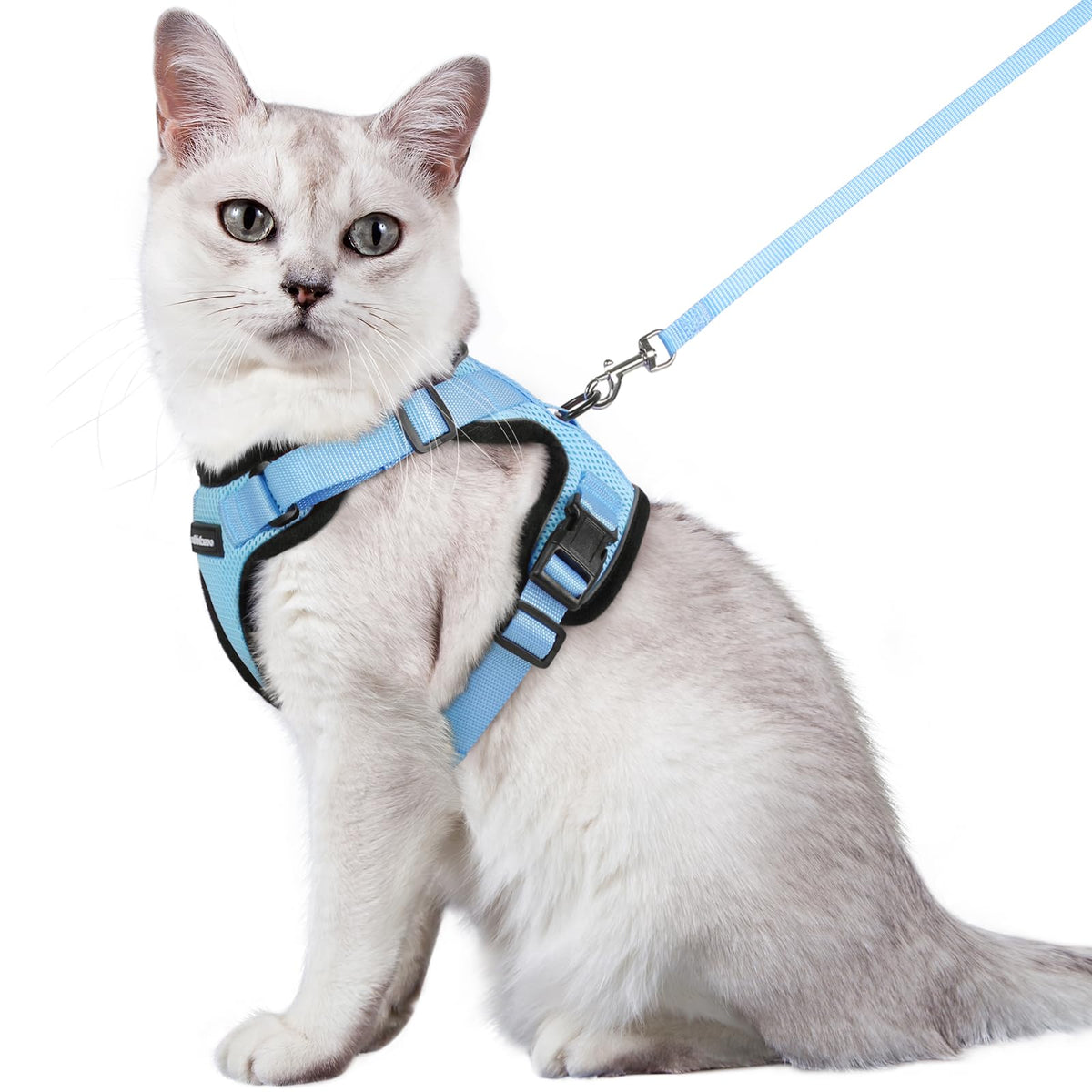 Rabbitgoo Cat Harness And Leash For Walking, Escape Proof Soft Adjustable Vest Harnesses For Cats, Easy Control Breathable Reflective Strips Jacket, Light Blue,M