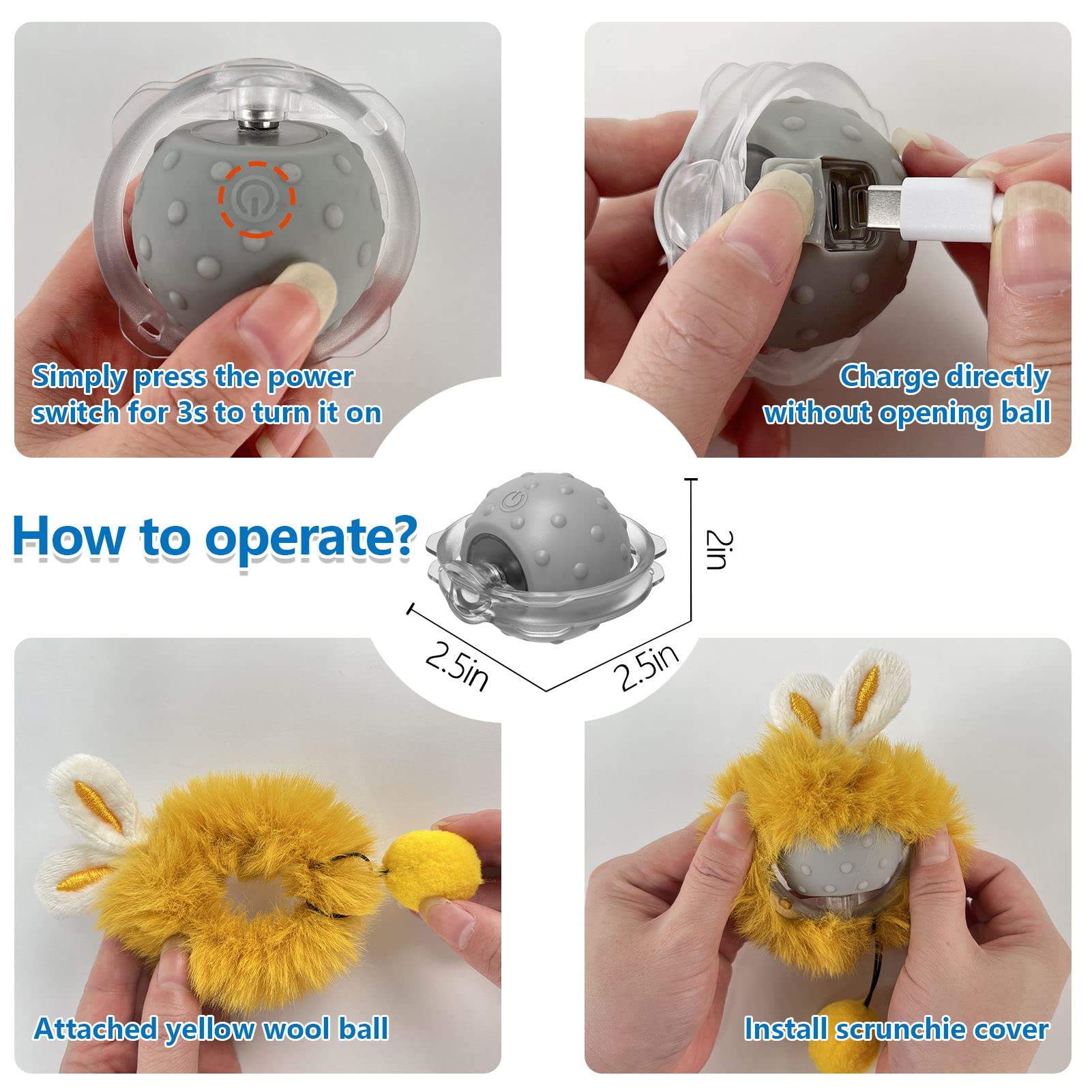 Sofolor Motion Activate Interactive Cat Toys - Automatic Moving Ball Toys For Indoor Cats, Self Rotating Ball With Lights, Electric Cat Mice Toys, Usb Rechargeable