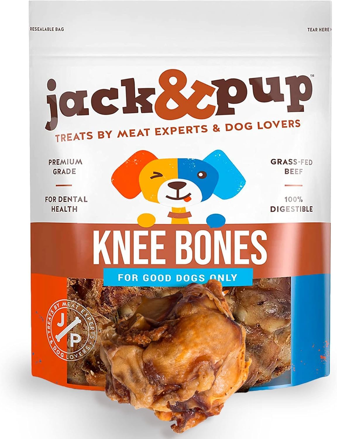 Jack&Pup Dog Bones (10 Pack) Knee Caps for Dogs | Single Ingredient Dog Bones Long Lasting | Savory Meaty Dog Bones