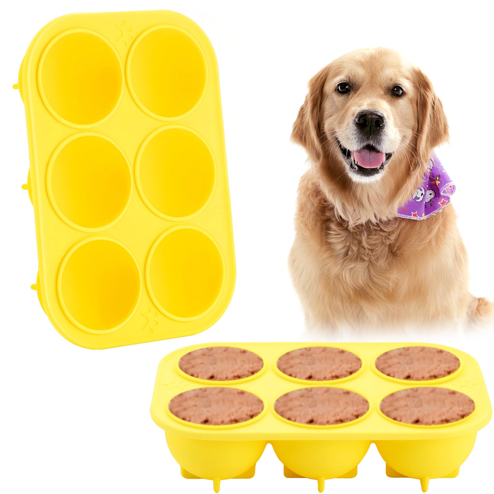Honeydak 2 Pcs 6 Cavities Silicone Dog Treat Molds Large 25-75lbs for Making Ice Snacks Frozen Dog Treat Molds Cavity Reusable T