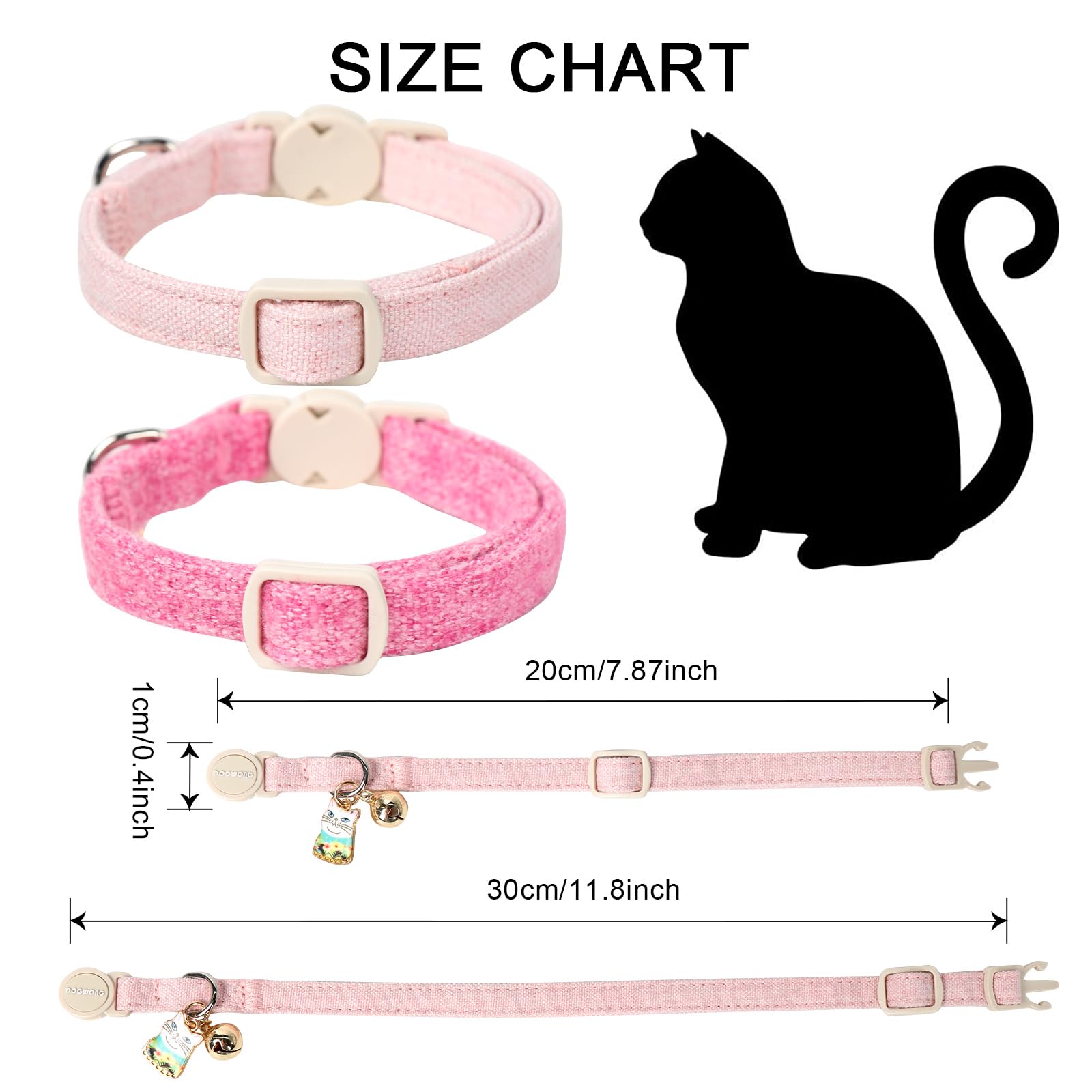 Cat Collar,2 Pack Pink Cat Collars Breakaway With Bell, Dogwong Safety Buckle Cat Collar For Girl Boy Cats And Small Dogs,Adjust
