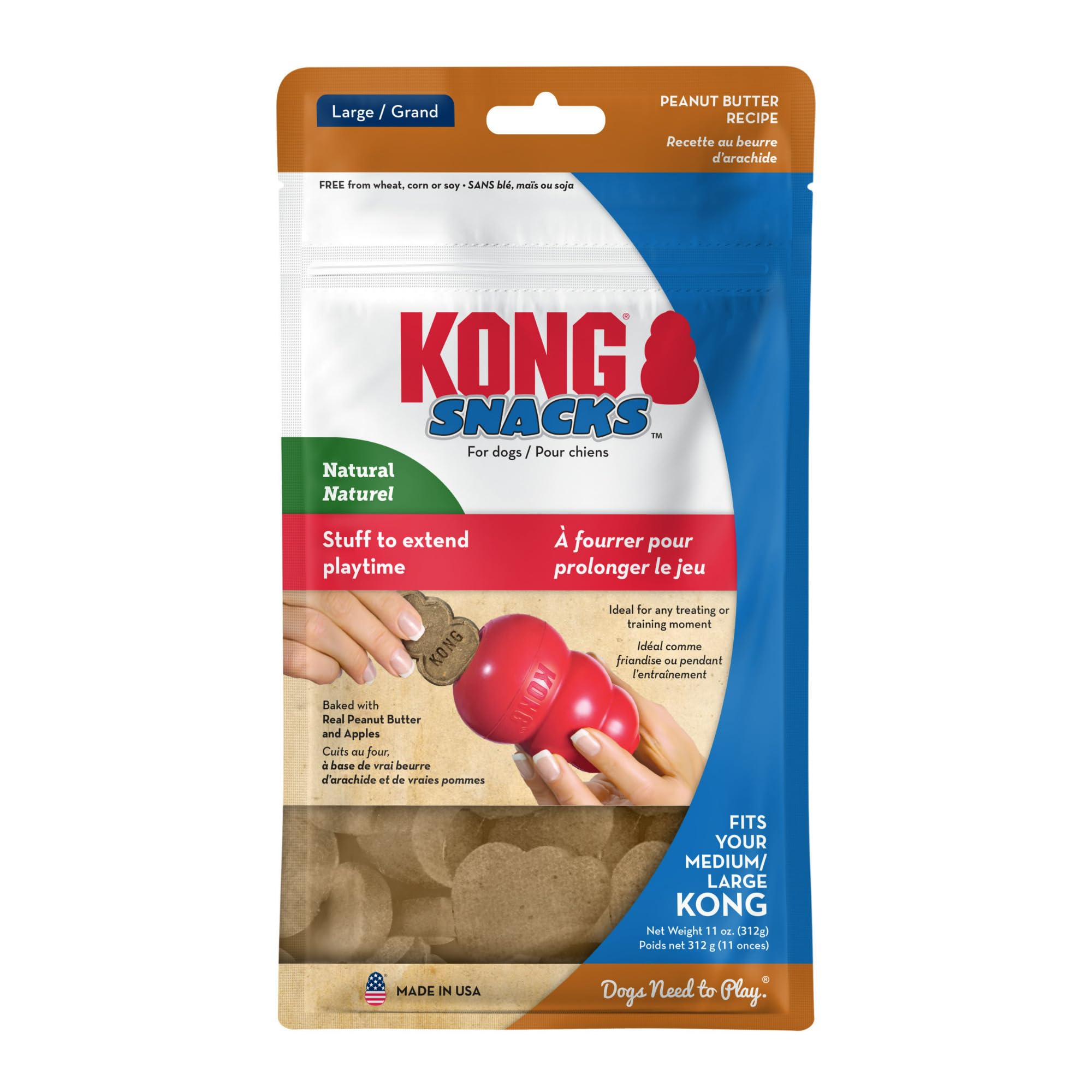 KONG Peanut Butter Baked Snack Treats for Dogs, Specially Shaped to Fit in Large Rubber Toys for Extended Play (Large) (3 pack o