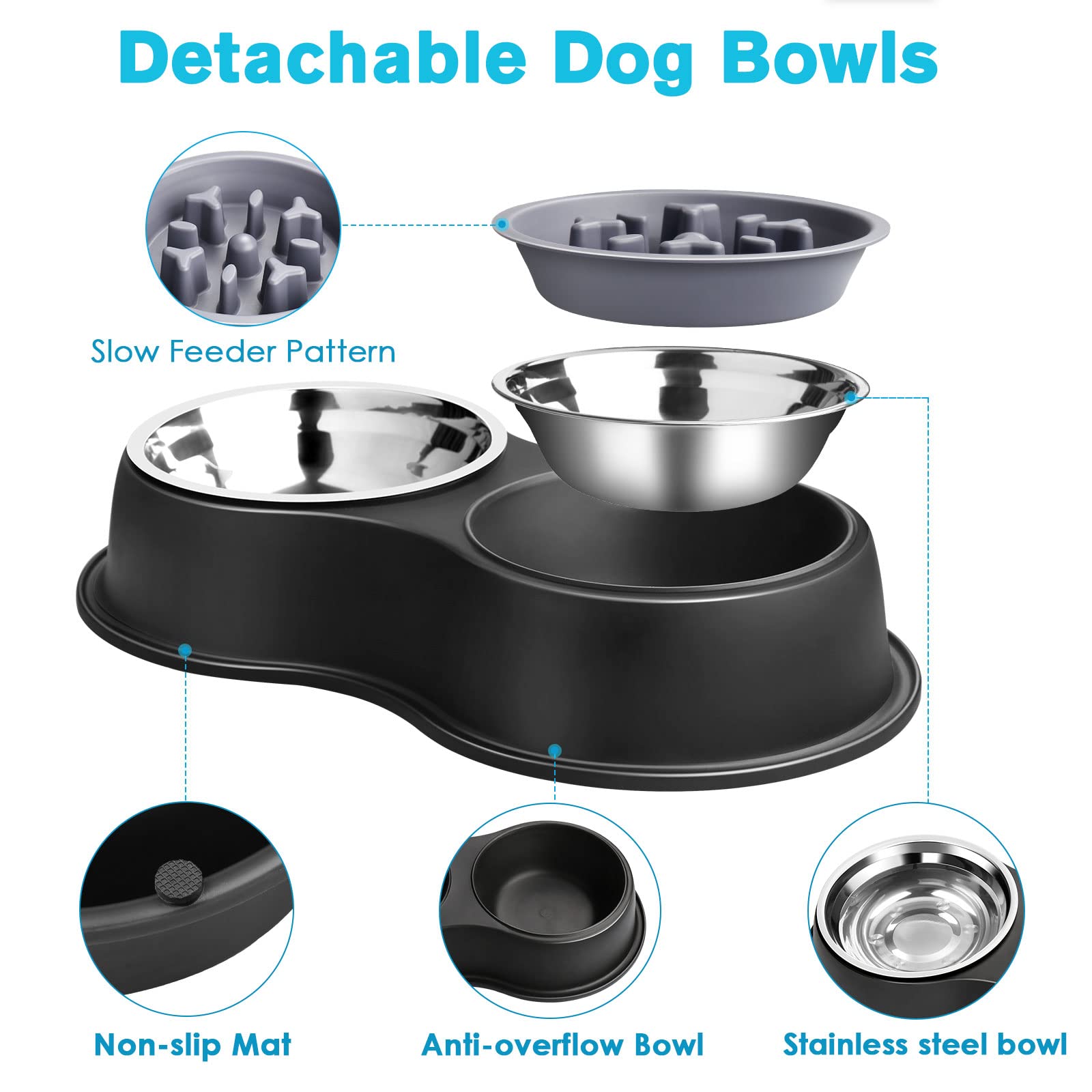 Dog Bowls Double Dog Water and Food Bowls Stainless Steel Bowls with Non-Slip Resin Station, Pet Feeder Bowls for Puppy Medium D