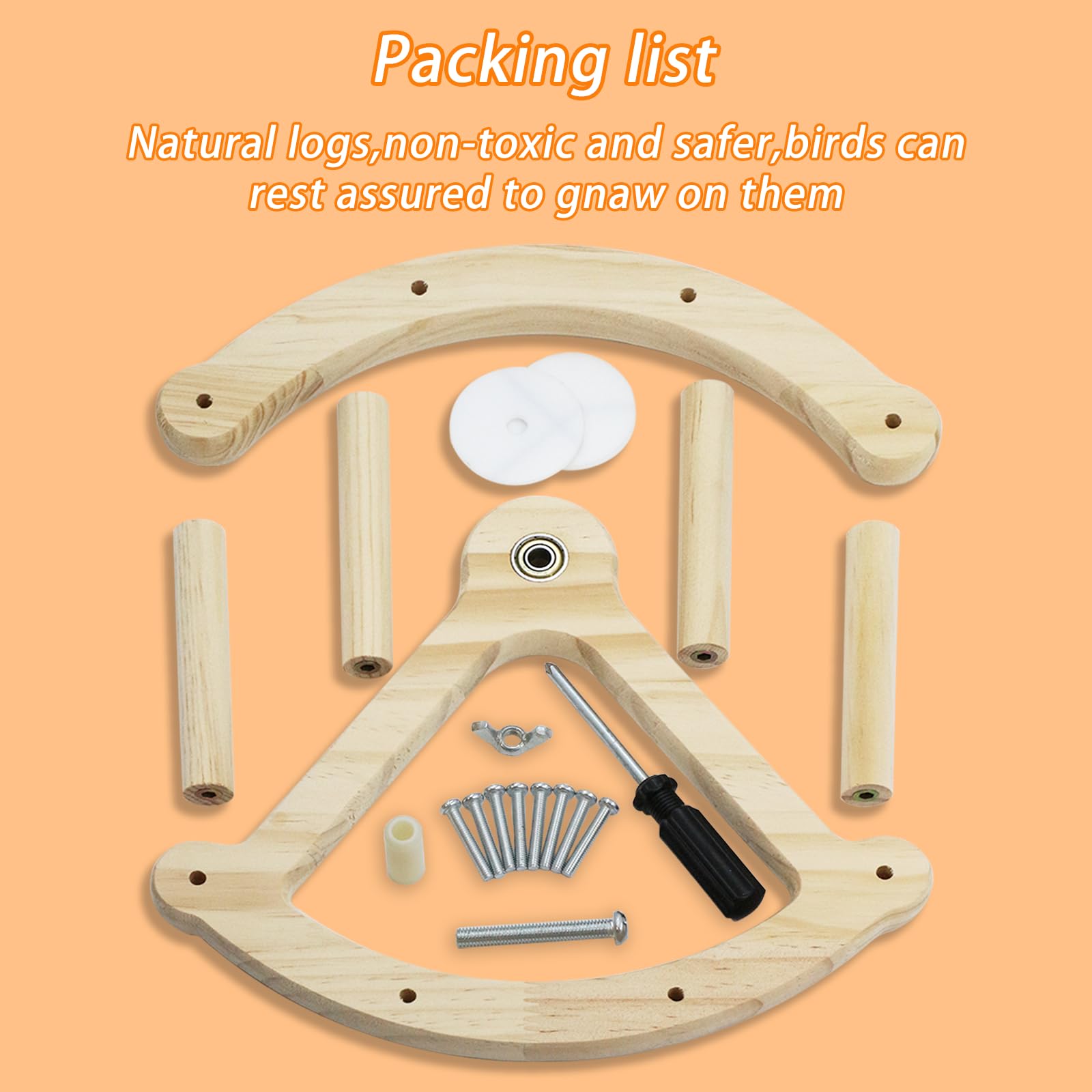 Bird Perch Toy,Wooden Rocking Perch Exercise Wheel, Interactive Bird Intelligence Puzzle for Animals Parrot,Green Cheeks, Baby L