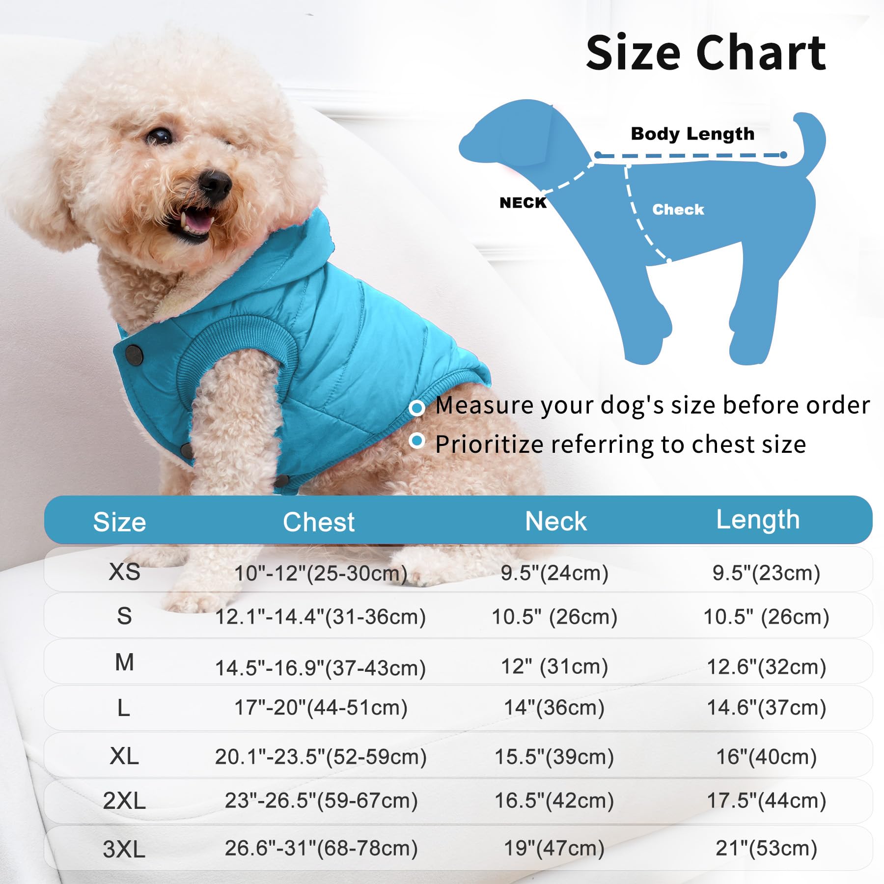 Vecomfy Fleece Lining Extra Warm Dog Hoodie In Winter For Large Dogs Jacket Pet Coats With Hooded,Light Blue Xxl
