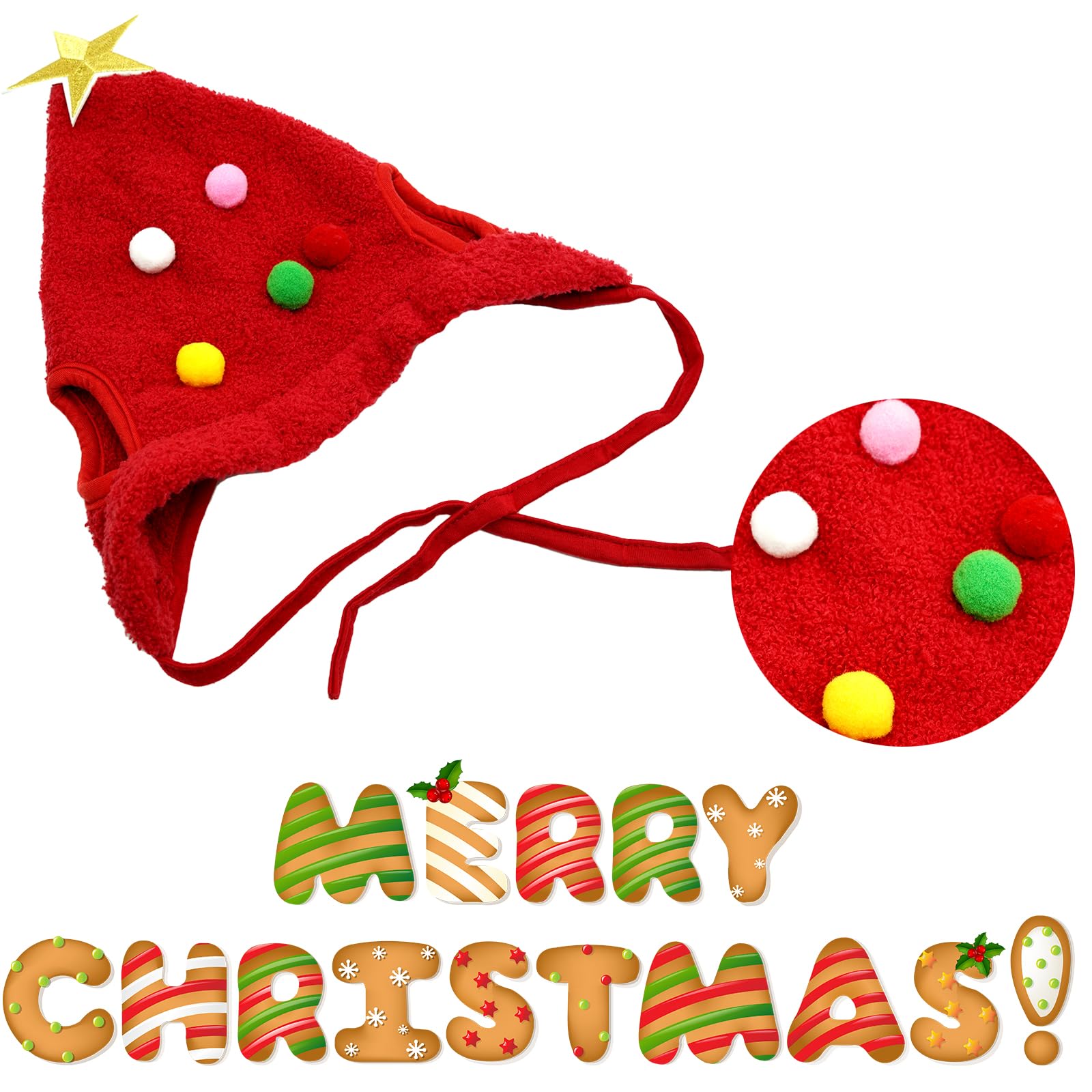 Elegant Little Tail Dog Christmas Costume 1Pc Velvet Red Christmas Hat Soft Funny Pet Plush Hat Adjustable Bat Headdress Cute Wi