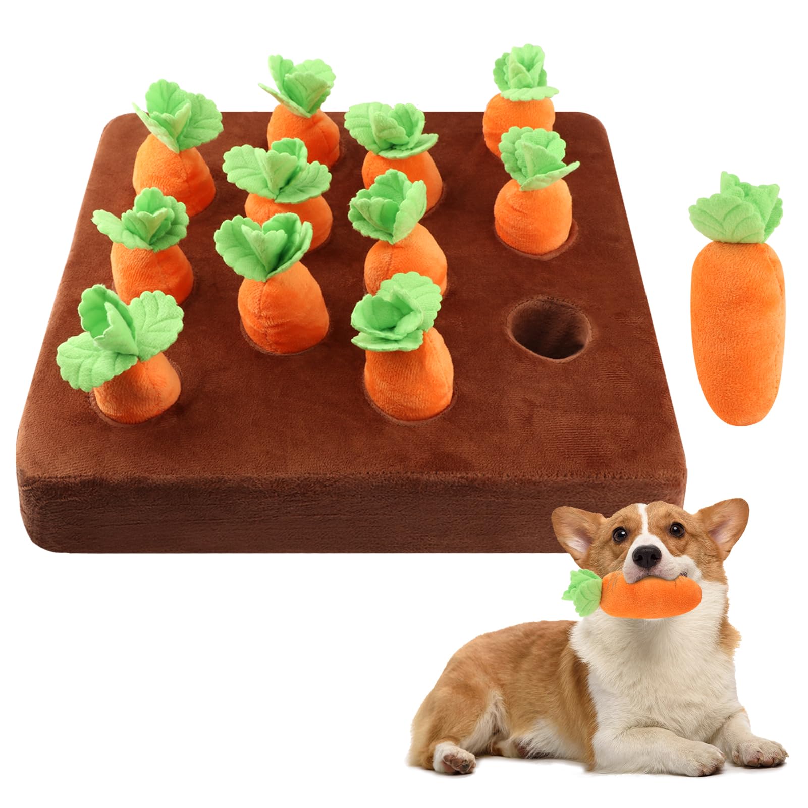 LORGVEXN Carrot Dog Toys, Carrot Snuffle Mat for Dogs Interactive Dog Plush Puzzle Toys 2 in 1 Fun Nosework Feed Games Pet Stres
