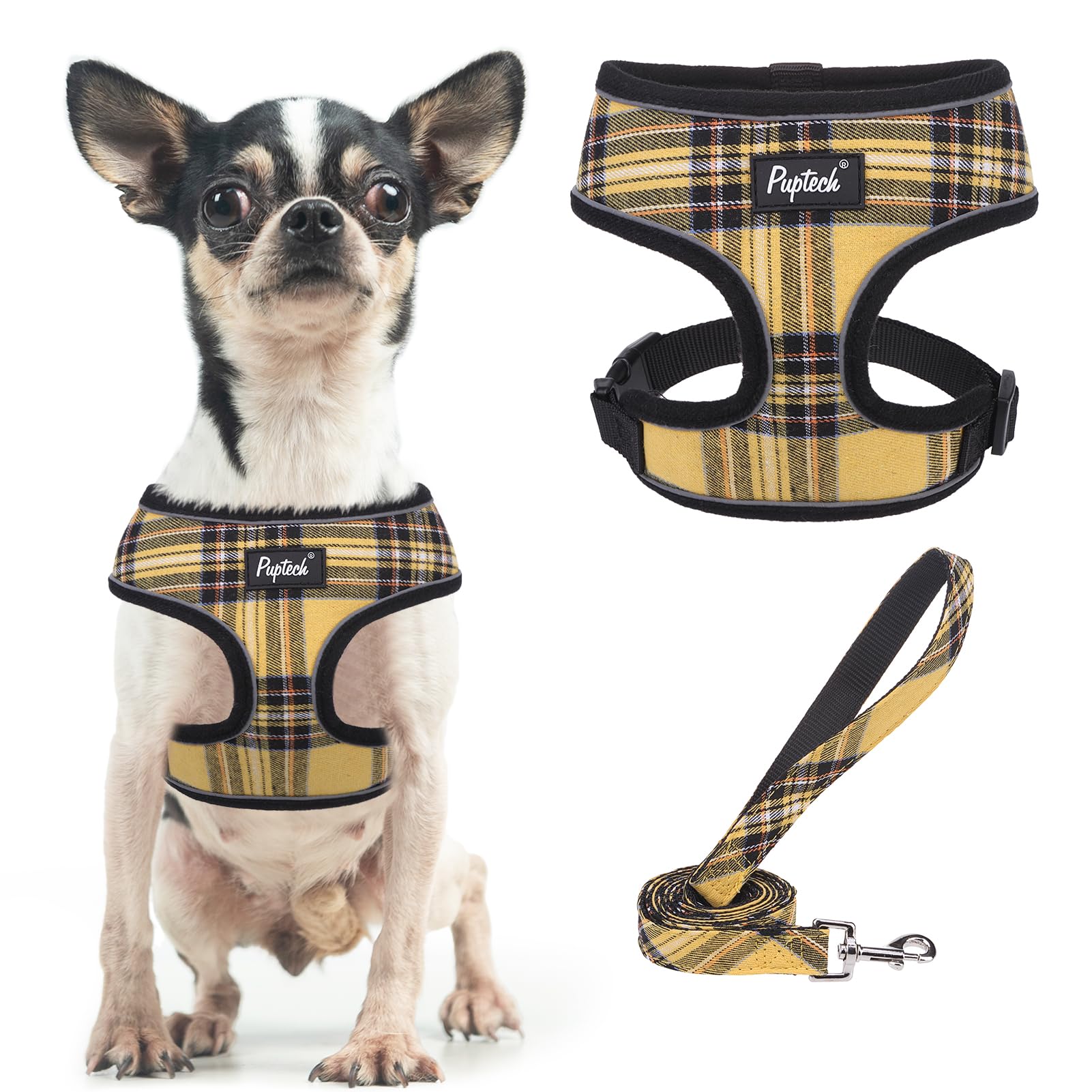 Pupteck Soft Mesh Dog Harness And Leash Set Pet Puppy Cat Comfort Padded Vest No Pull Harnesses, Yellow, Xs