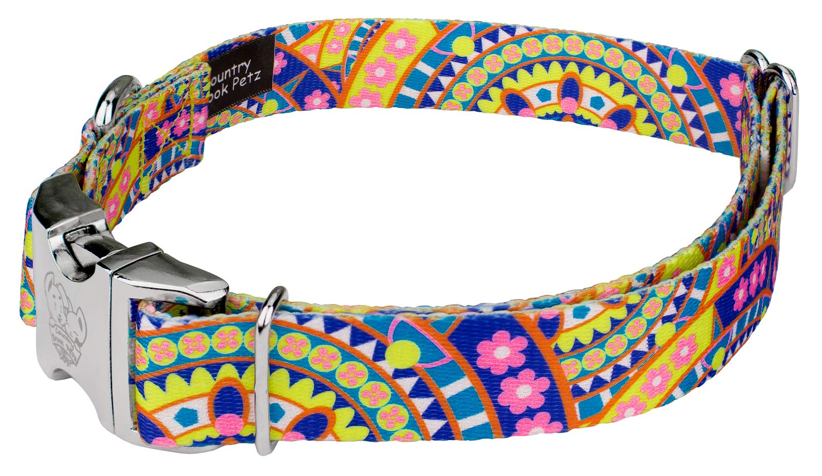 Country Brook Petz - Yellow Boho Mandala Premium Dog Collar And Leash Set - Groovy Collection Featuring Far Out Designs (5/8 Inc