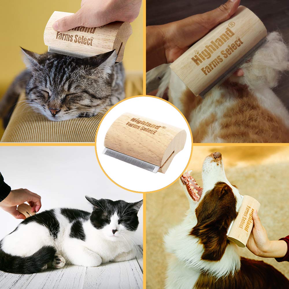 Highland Farms Select Deshedding Grooming Tool For Dogs, Cats & Horses, Ergonomic Design Wood Groom Brush, Professional Pet Groo