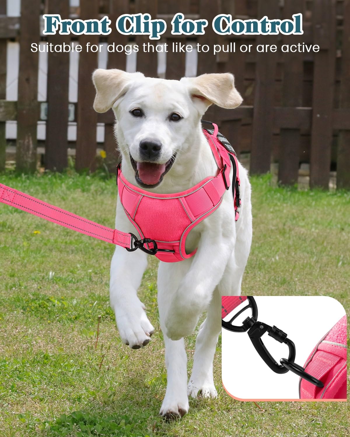 Reflective Pink Service Dog In Training Vest Harness For Medium Dogs, Adjustable Heavy Duty Padded Dog Harness, With Front Clip