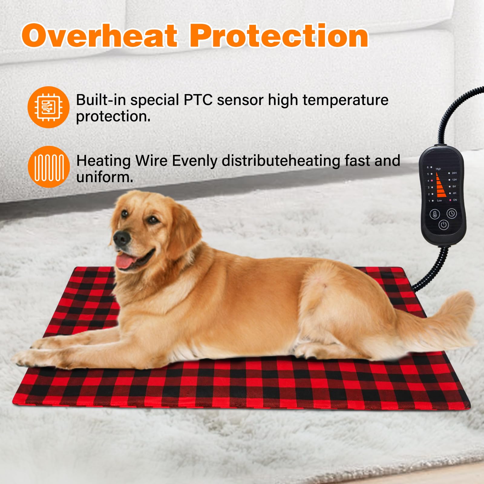 Pet Heating Pad, Adjustable Temperature Heated Dog Bed With Timer, Outdoor Waterproof Pad With Anti-Chew Cord, Overheat Protecti