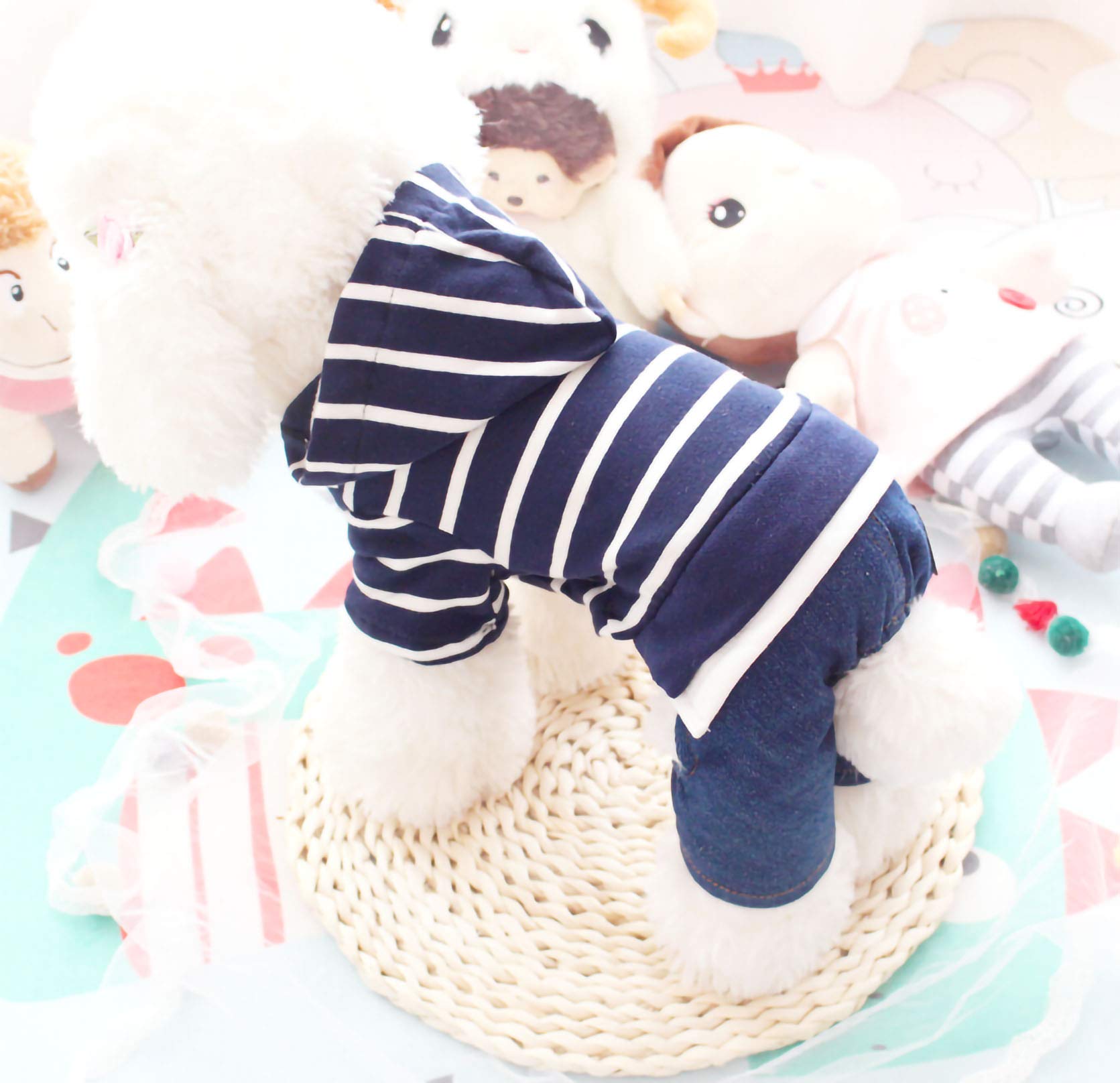 Pet Denim Stripe Jumpsuit Dog Clothes Adorable Puppy Jeans Pet Coat For Small Medium Dog Apparels Dog Hoodies Coat Machine Washable (Xs Weight (2~3Lb) | Chest (~11'), Blue)