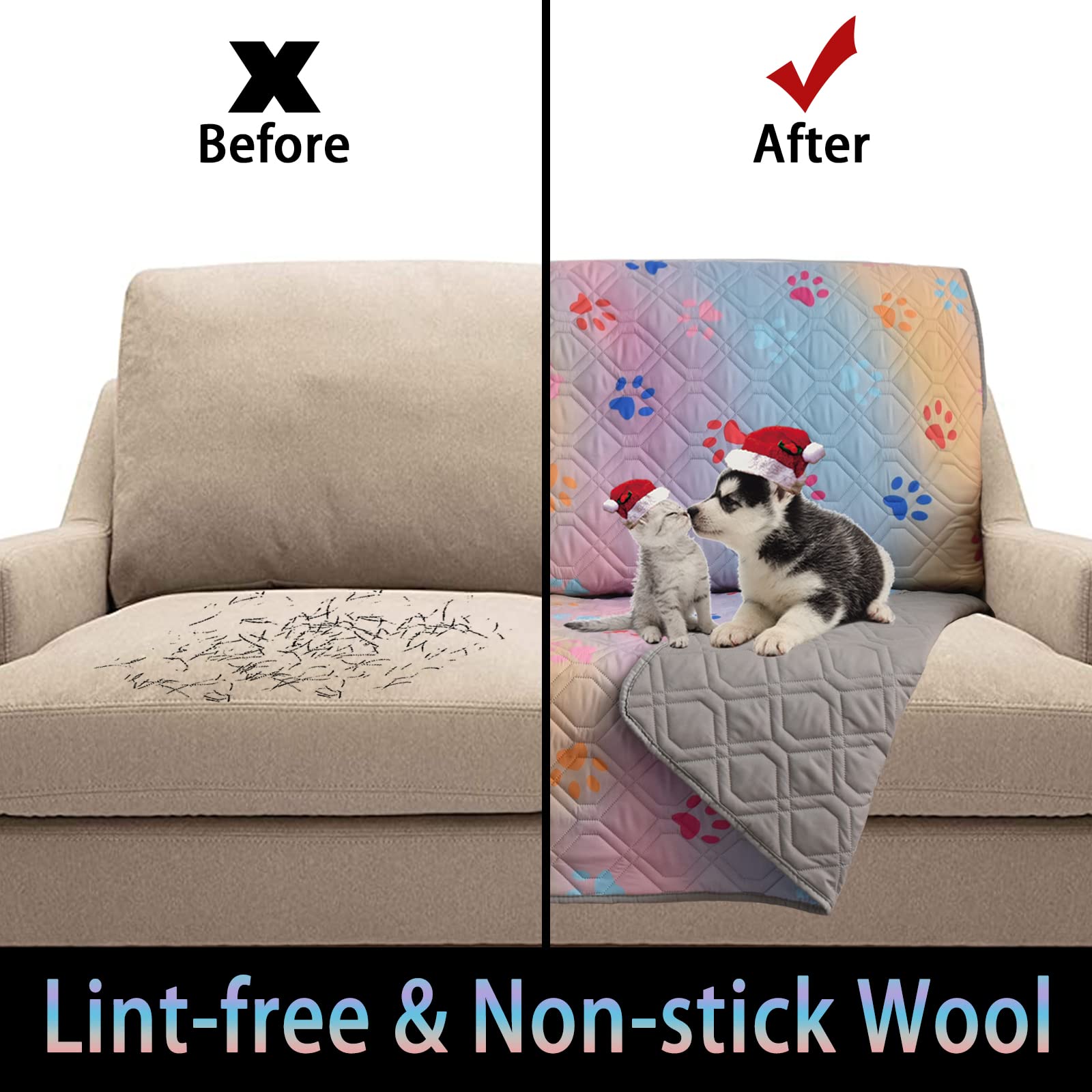 Topthumbs 100% Waterproof Dog Bed Cover 86X82 Inch Reversible Changing Pad Reusable Camping Mat For Kids/Pet/Dog/Cat Washable Geometric Embroidery Blanket Patchwork Rainbow Dog Paw Printed+Gray