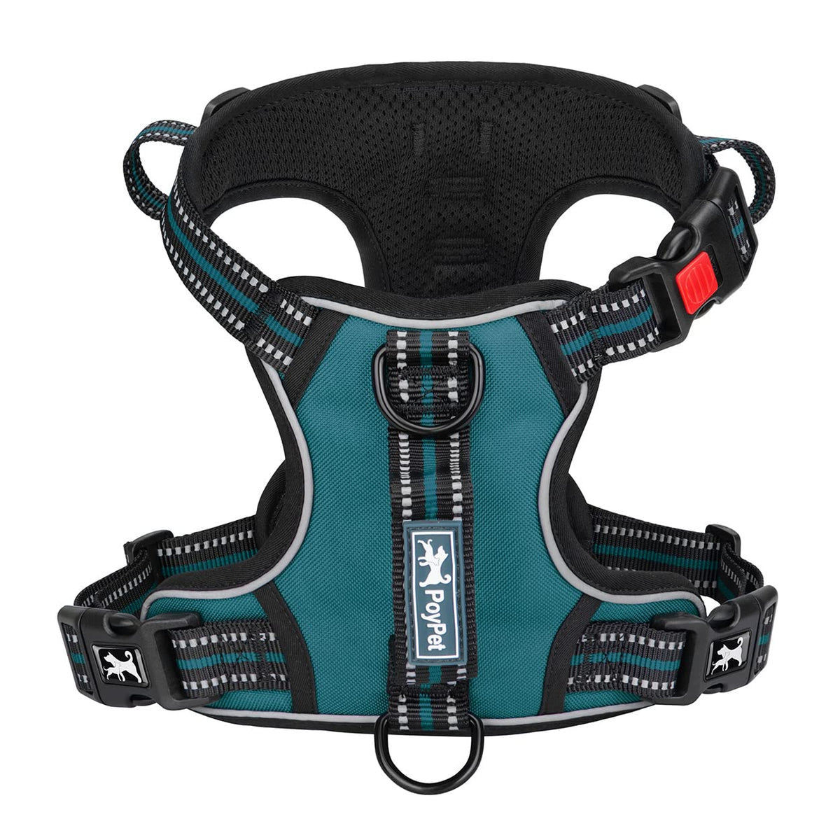 Poypet No Pull Dog Harness, No Choke Front Clip Reflective Dog Vest With Soft Padded Vertical Handle, 3 Leash Attachments For Small Medium Large Dogs (Tumalo Teal,L)