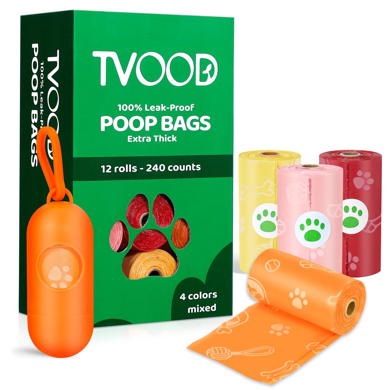 Dog Poop Bags Rolls 240 Count: Doggie Bags With Dispenser - Unscented Extra Thick & Leak Proof Doggy Waste